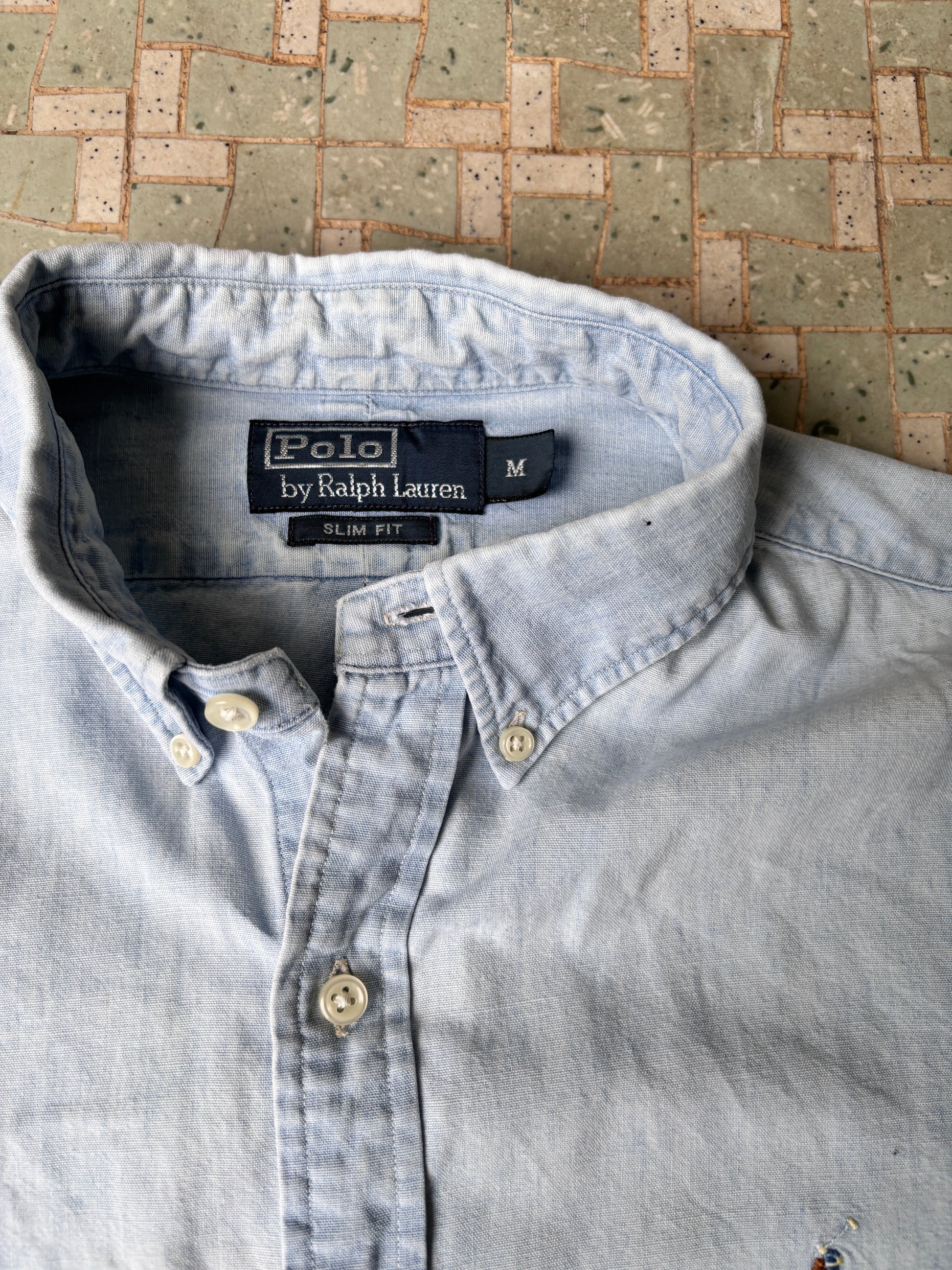 Vintage Y2K Polo Ralph Lauren Shirt Size M Blue Washed Faded Look Colour Pony