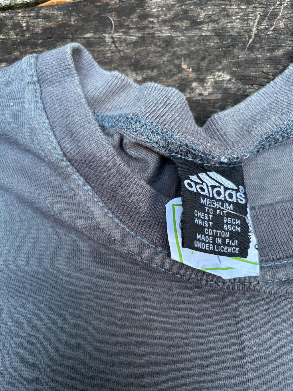 Vintage 90s Adidas T-shirt Size M Grey Large Chest Logo Crew Neck Made in Fiji