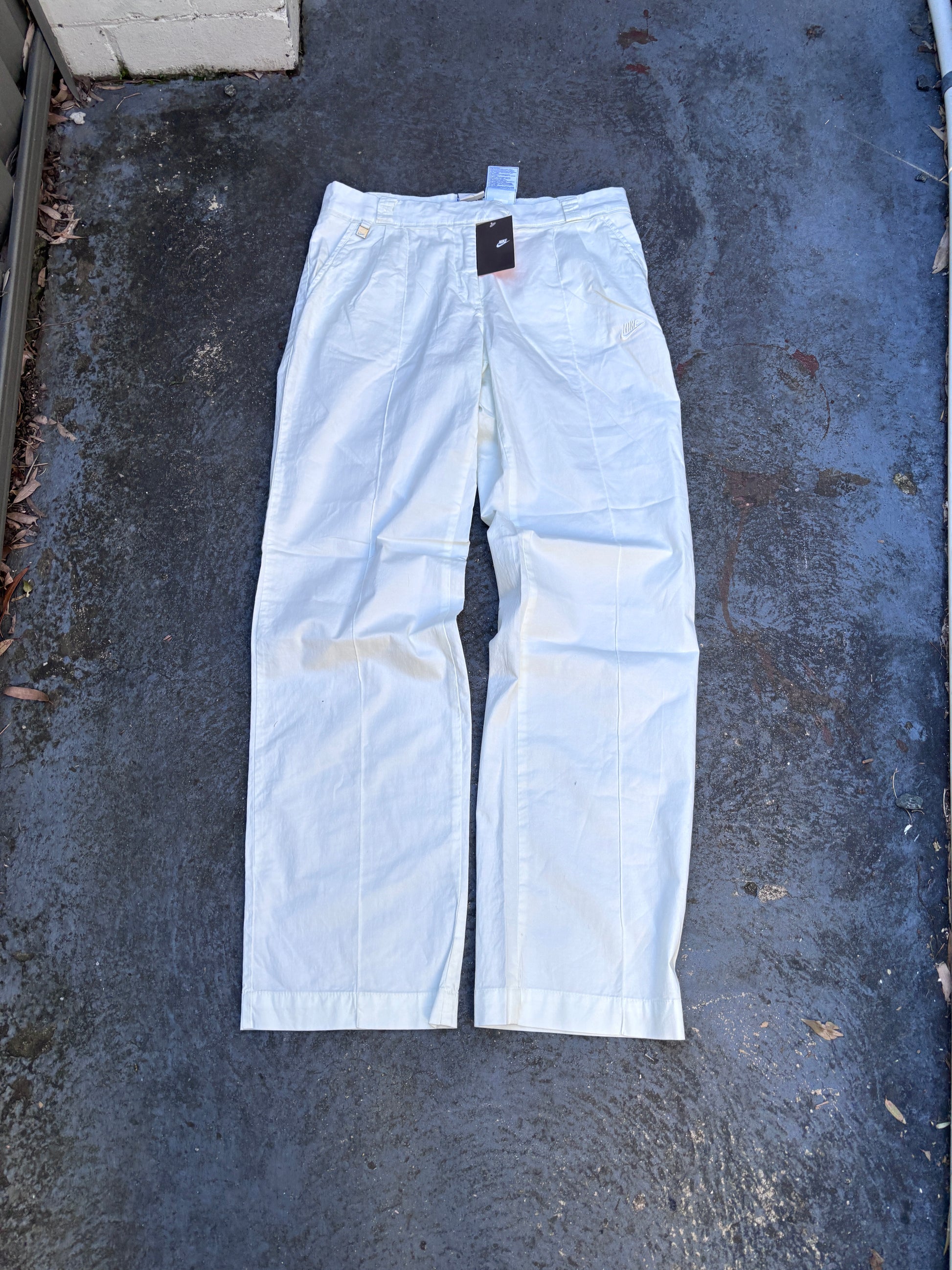 Vintage Y2K Nike Pants Size 12 (M) Double White NWT Pleated Wide Leg Cotton
