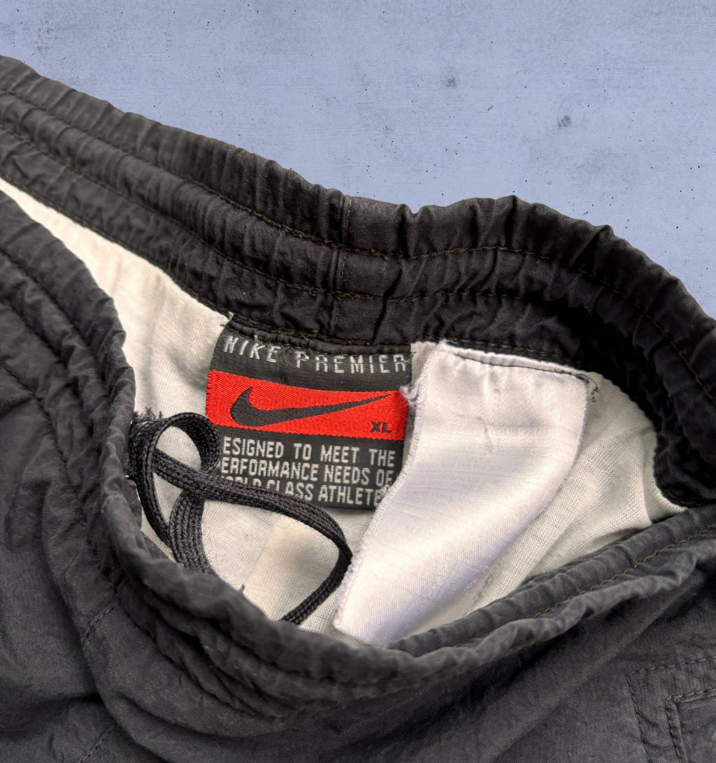 Vintage 90s Nike Premier Track Pants Men’s XXL Black White Logo Wide Leg Ankle Zip