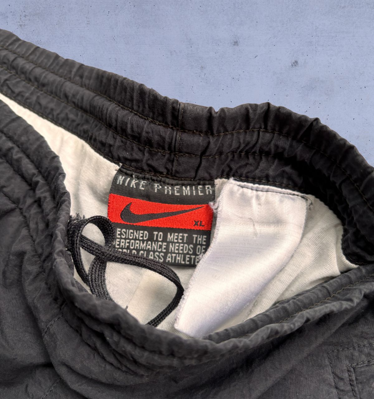Vintage 90s Nike Premier Track Pants Men’s XXL Black White Logo Wide Leg Ankle Zip