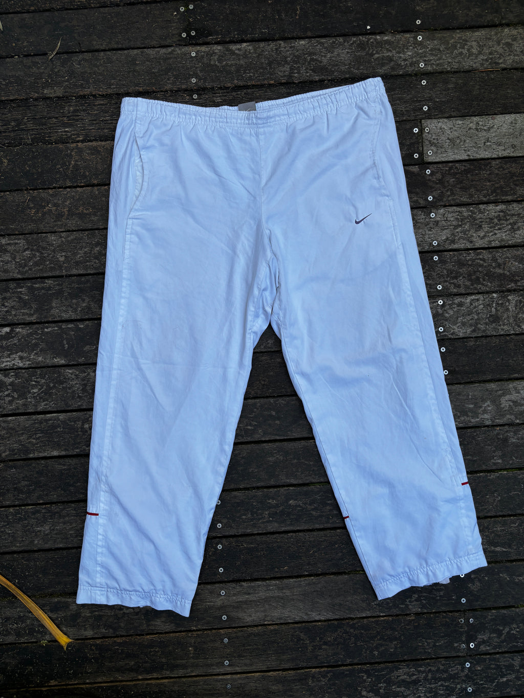 White Y2K Nike Track Pants Size L Wide Leg
