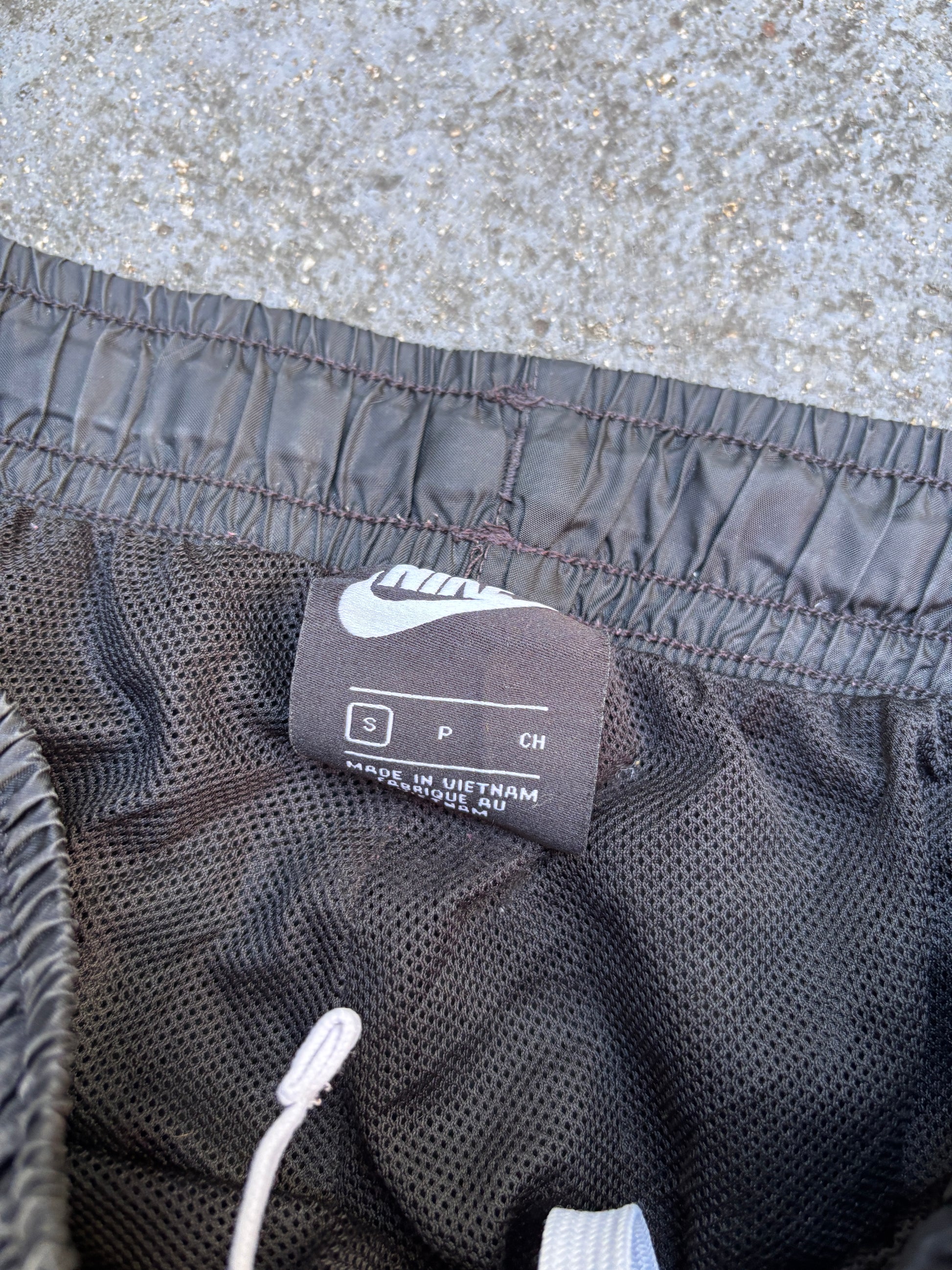 Nike Track Pants Size S Black White Piping Logo Classic Nylon Windbreakers