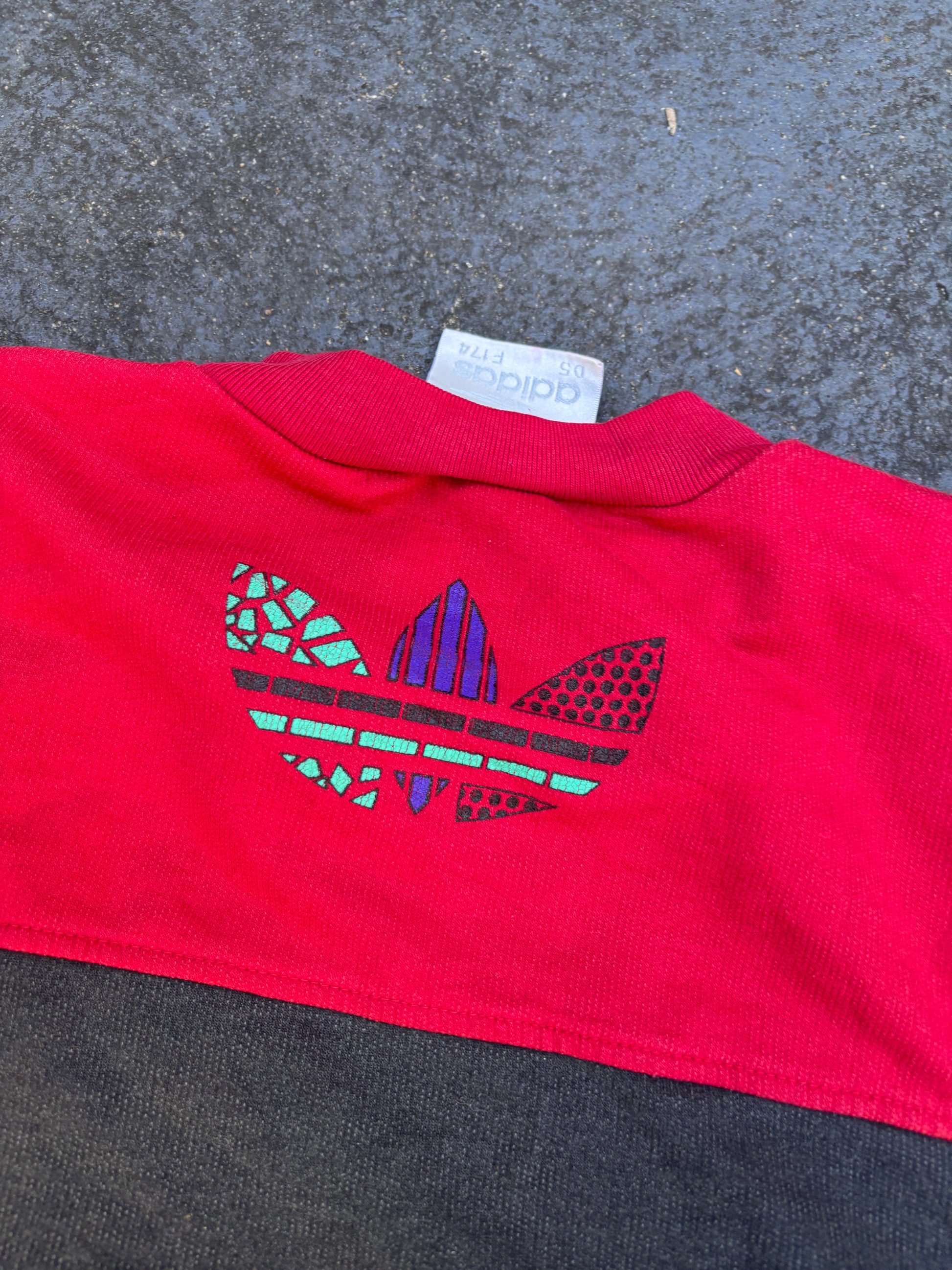 Vintage 80s Adidas Jumper Size M Multi Colour Block Spell Out + Flower Logo Fleece