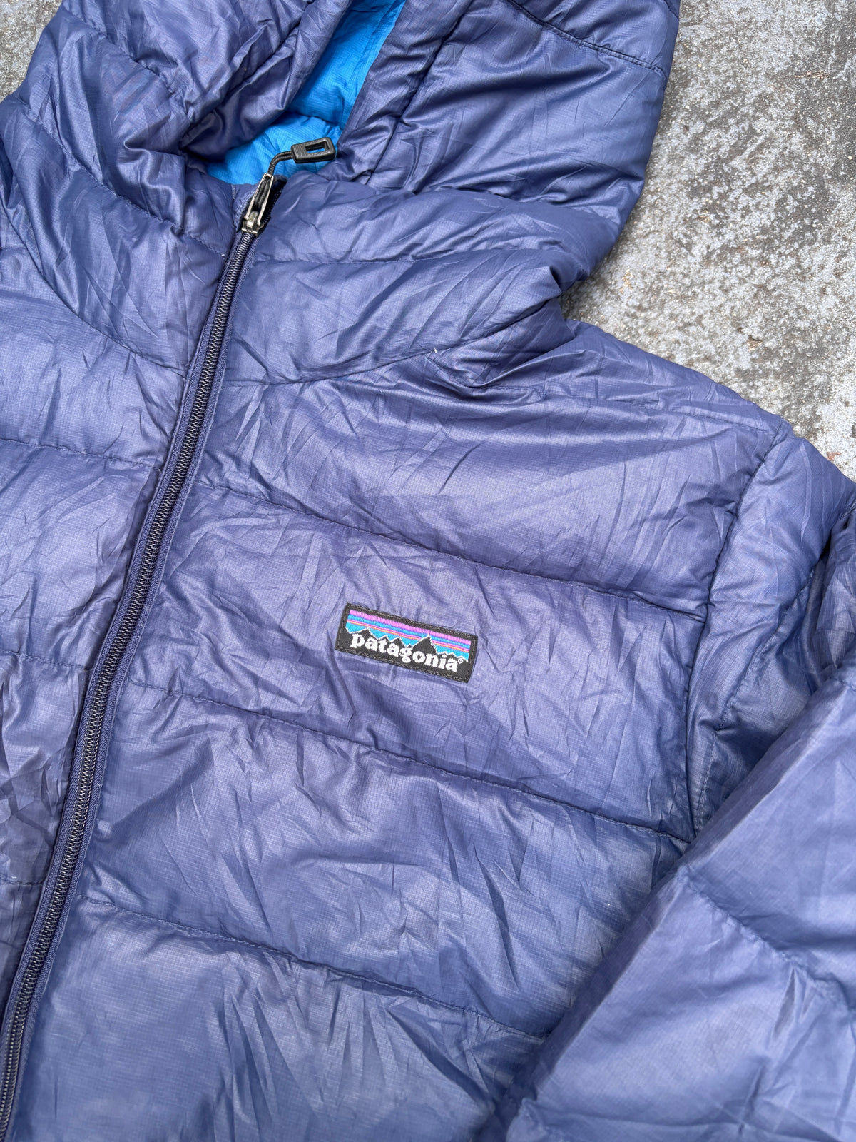 Patagonia Lightweight Puffer Down Jacket Size S Navy Chest Logo Full Zip