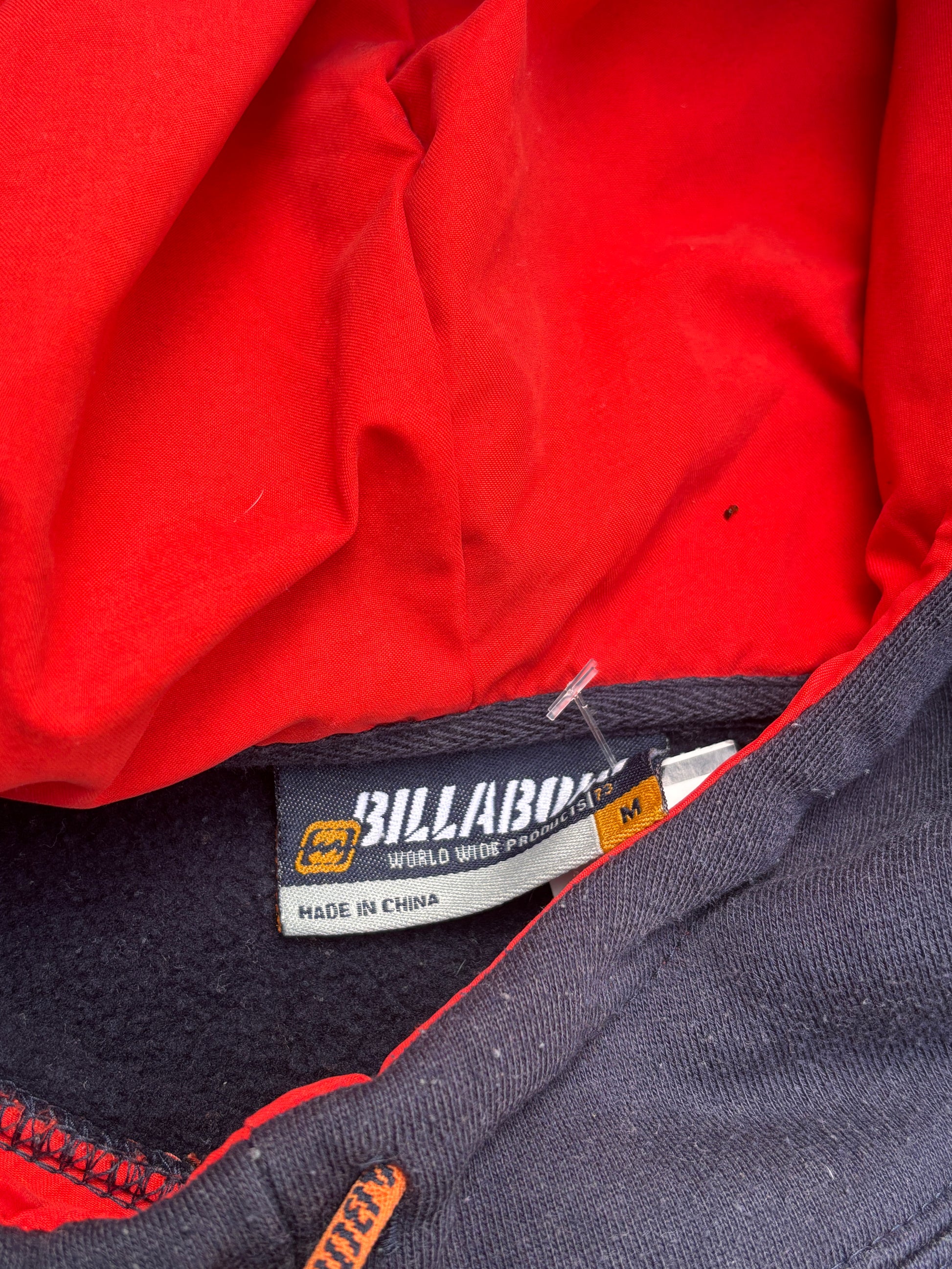 Vintage Y2K Billabong Hoodie Size M Navy Orange Spell Out Logo Kangaroo Pouch