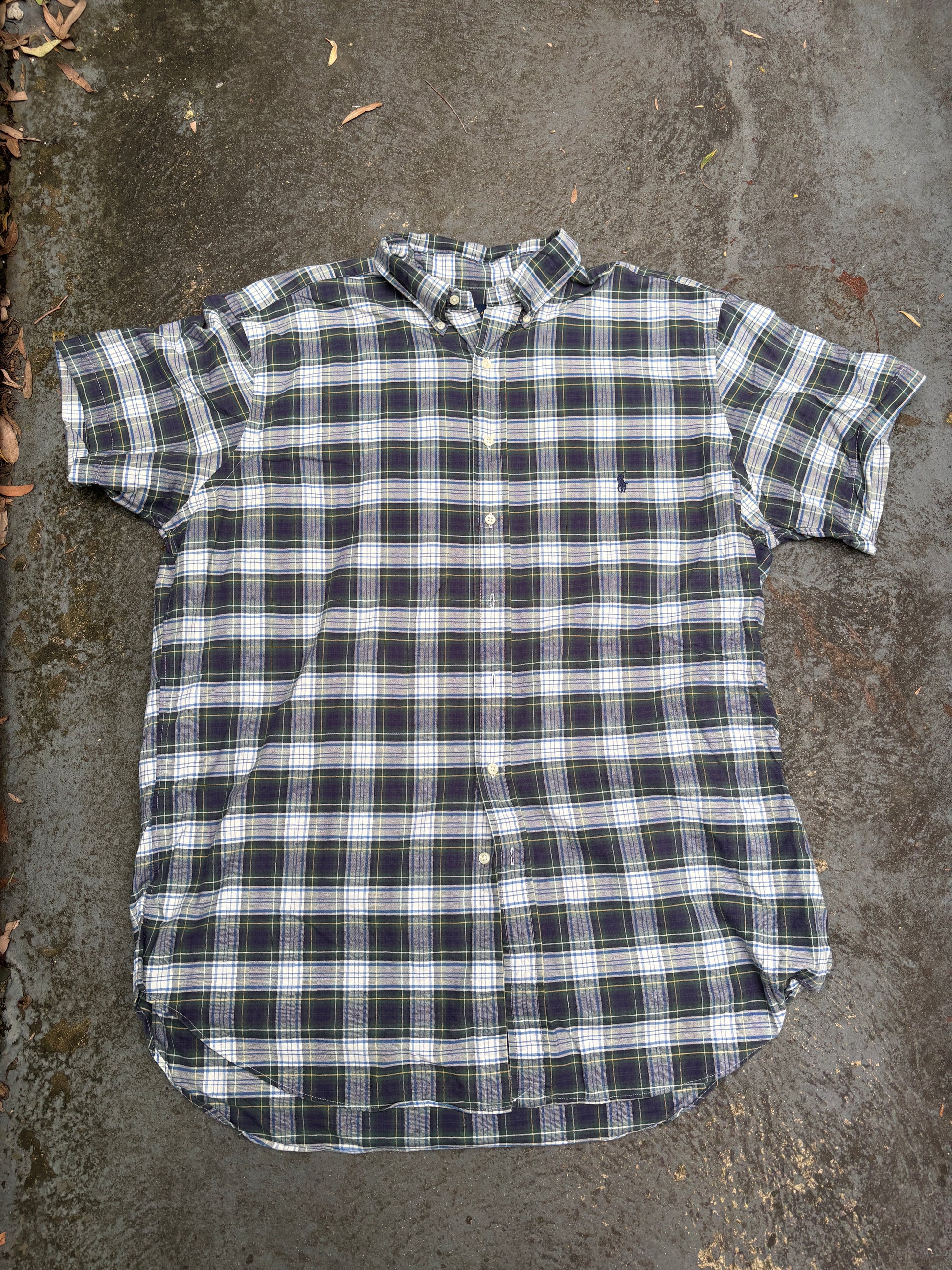 Ralph Lauren Short Sleeve Shirt Size XL Blue White Check Classic Fit Blue Pony