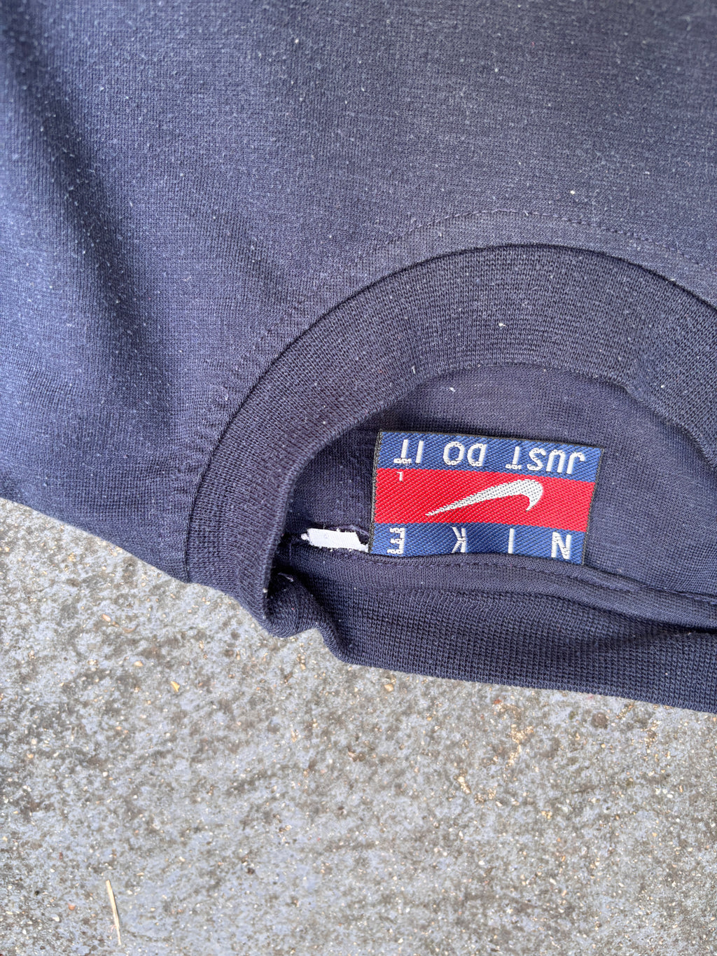 Vintage 90s Nike T-shirt Size S Navy Embossed Spell Out Logo Crew Neck Stretchy