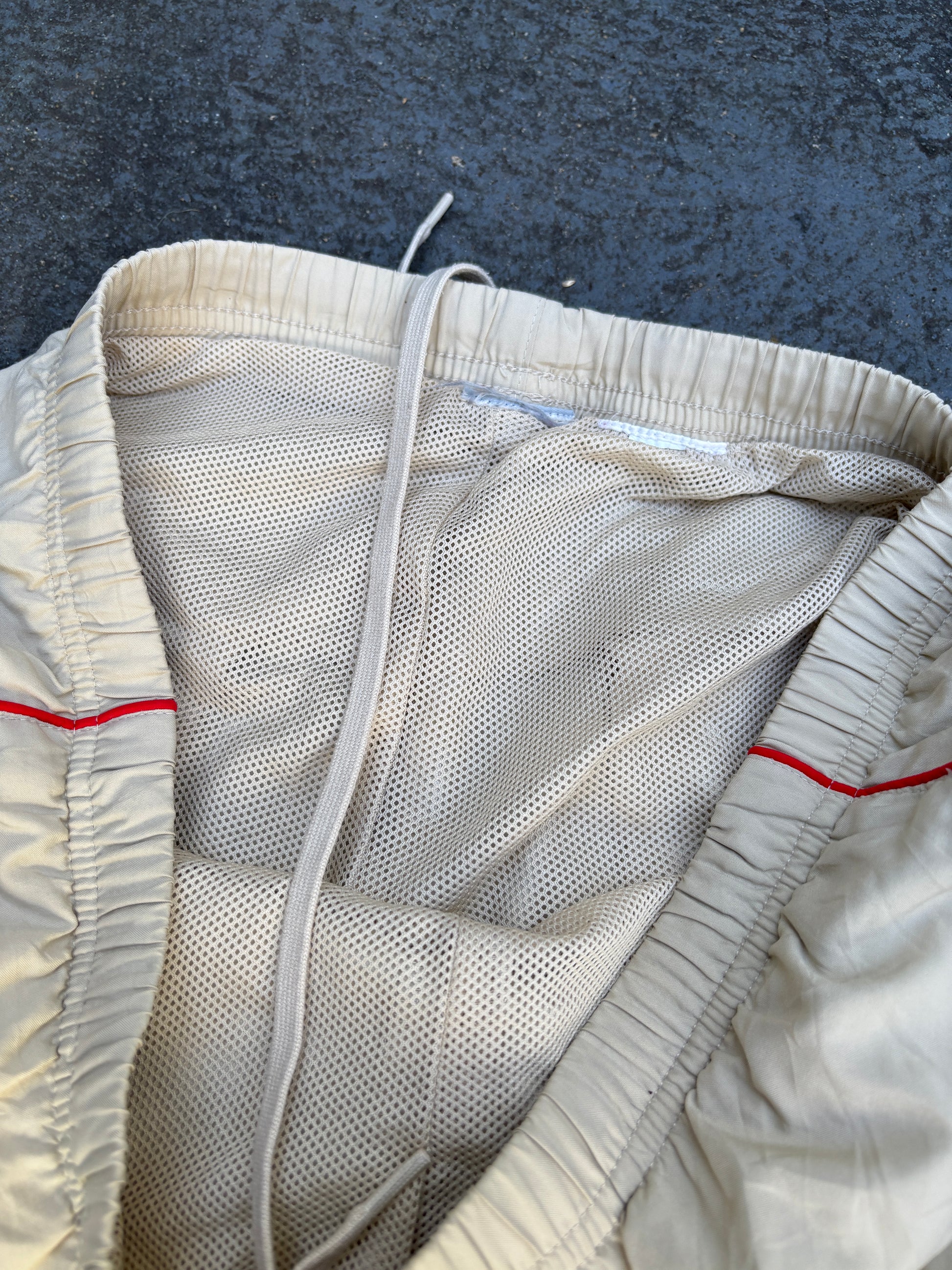 Vintage Y2K Nike Track Pants Size M Beige Red Detail Swoosh Classic Nylon Windbreakers