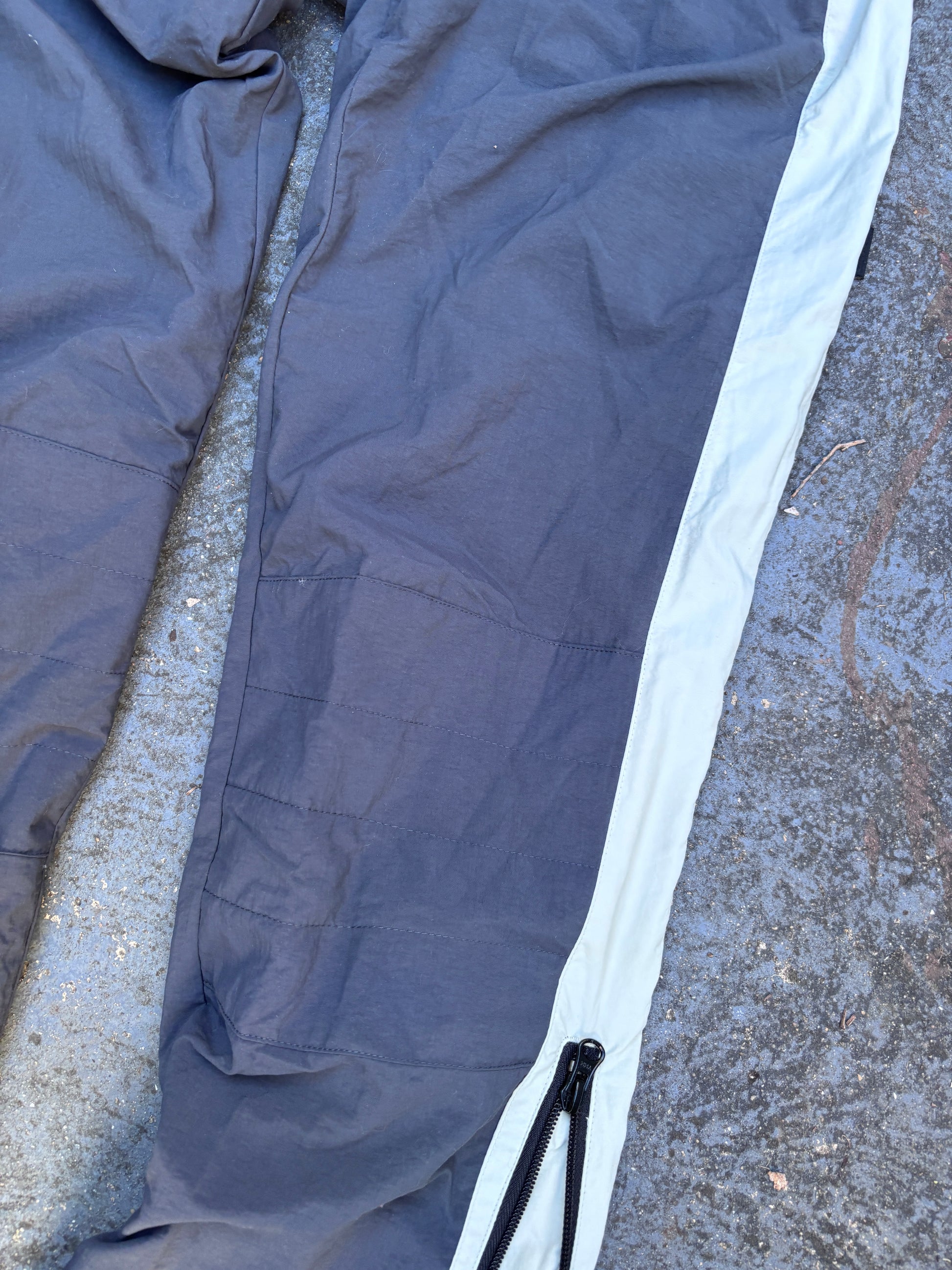 Vintage Y2K Nike Track Pants Women’s S Grey Cream Detail Nylon Wide Leg Windbreakers