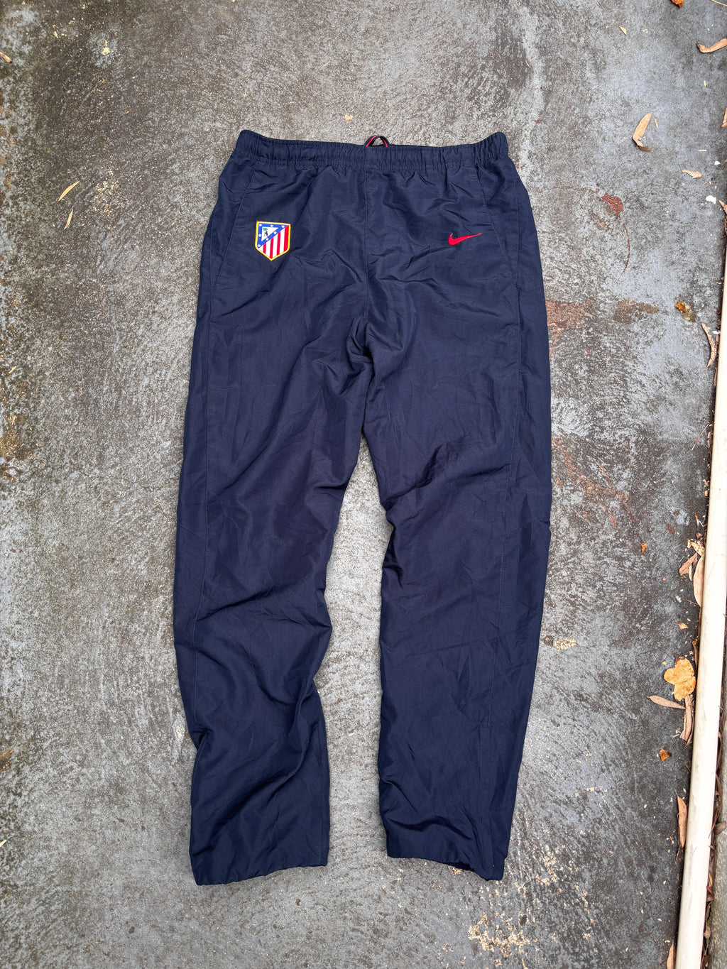 Vintage Y2K Nike Football Track Pants Size L Navy Red Swoosh Logo Athletico Madrid