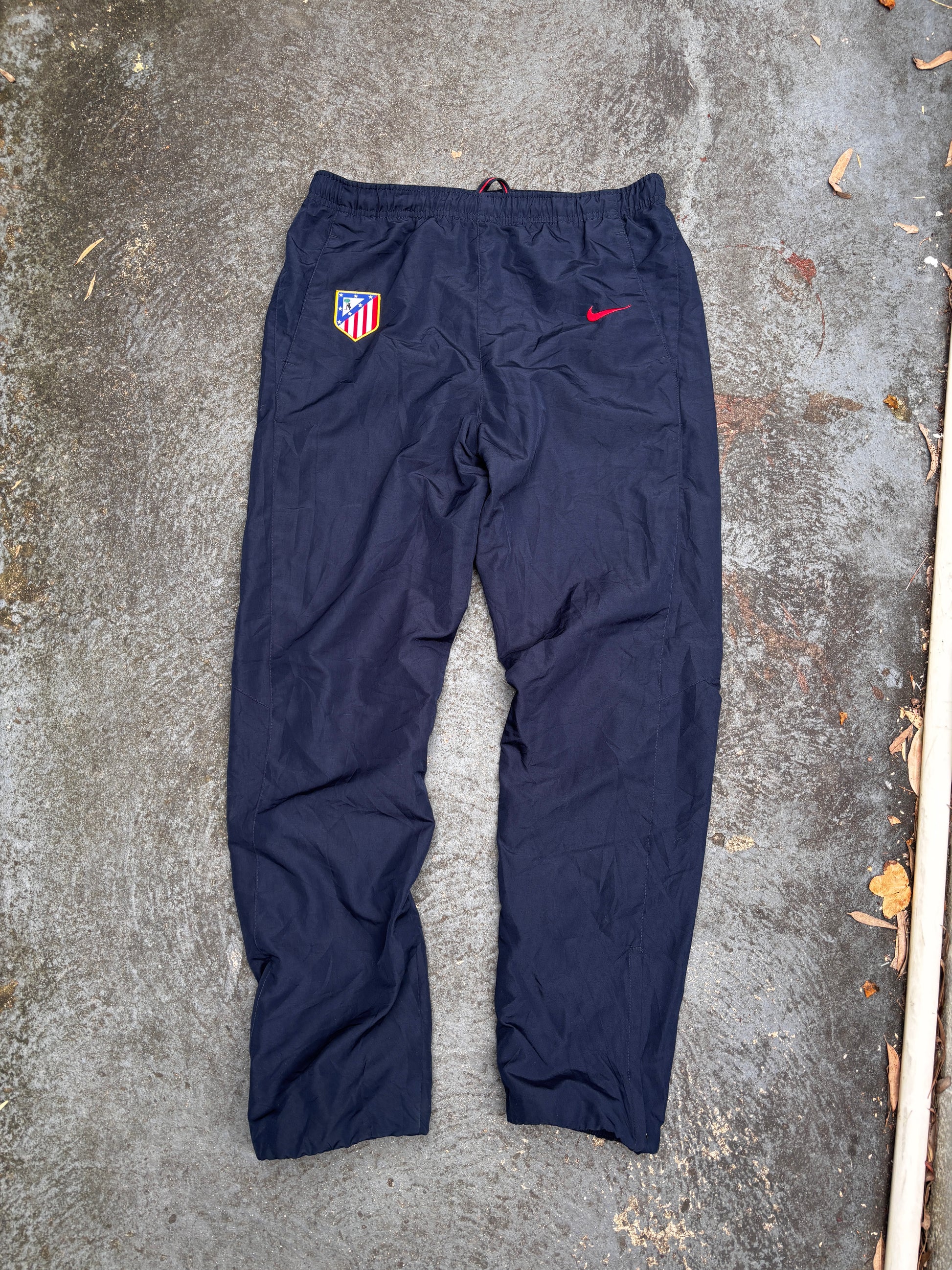 Vintage Y2K Nike Football Track Pants Size L Navy Red Swoosh Logo Athletico Madrid