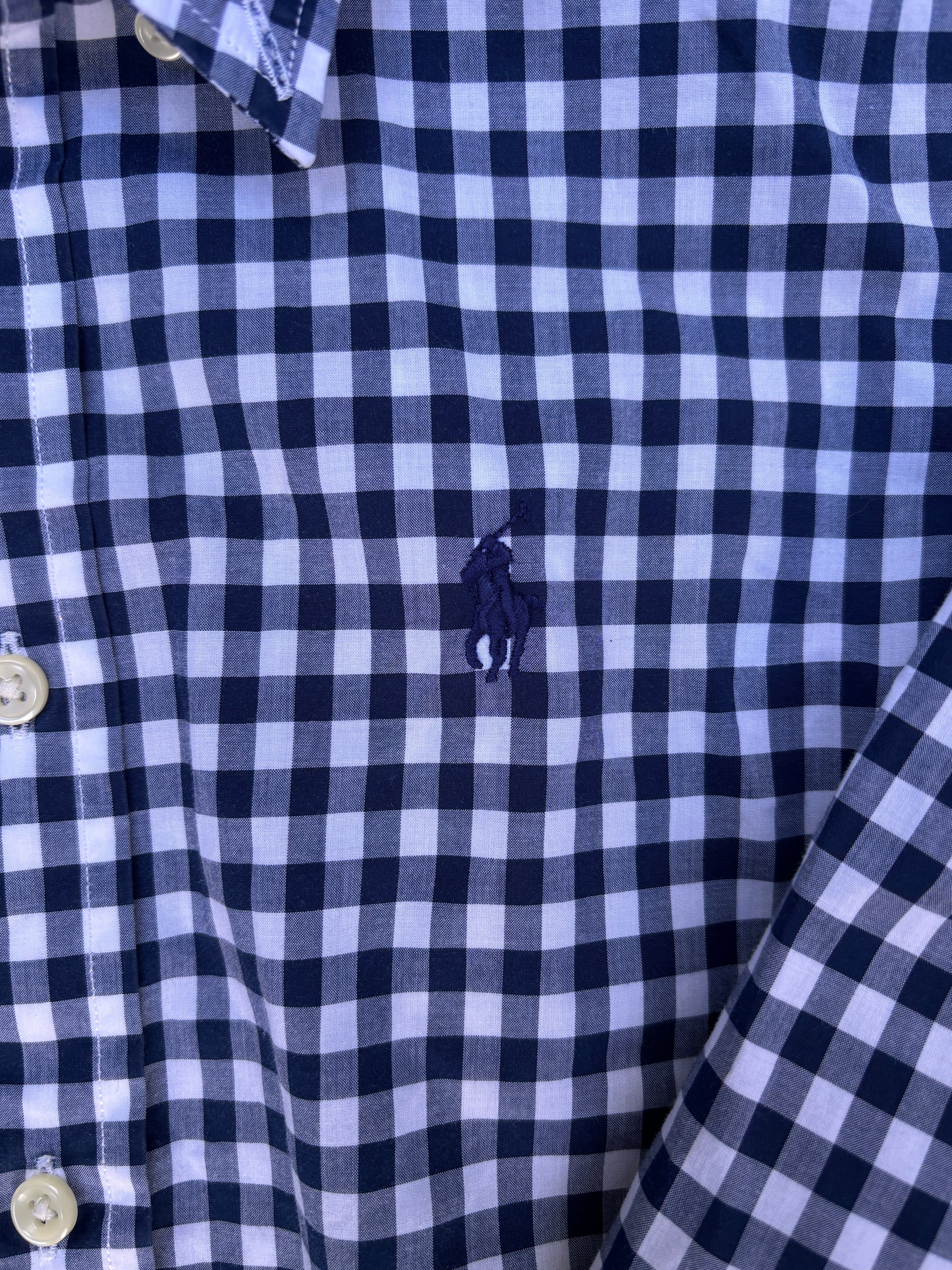 Ralph Lauren Shirt Size S Blue White Gingham Check Slim Fit Cotton Button Up