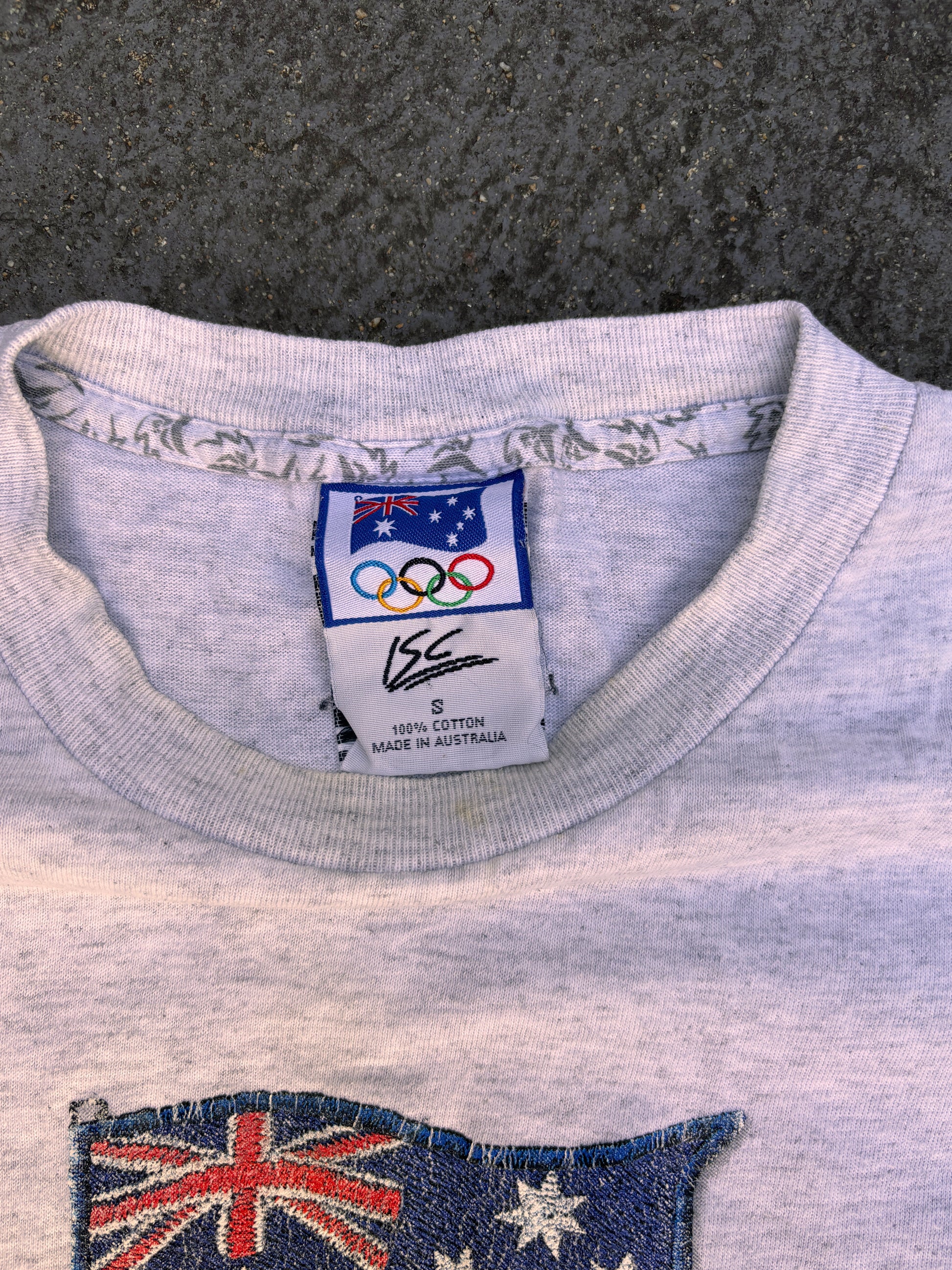 Vintage Y2K Bonds ISC Sydney Olympic T-shirt Sz S Grey Big Logo Australian Made