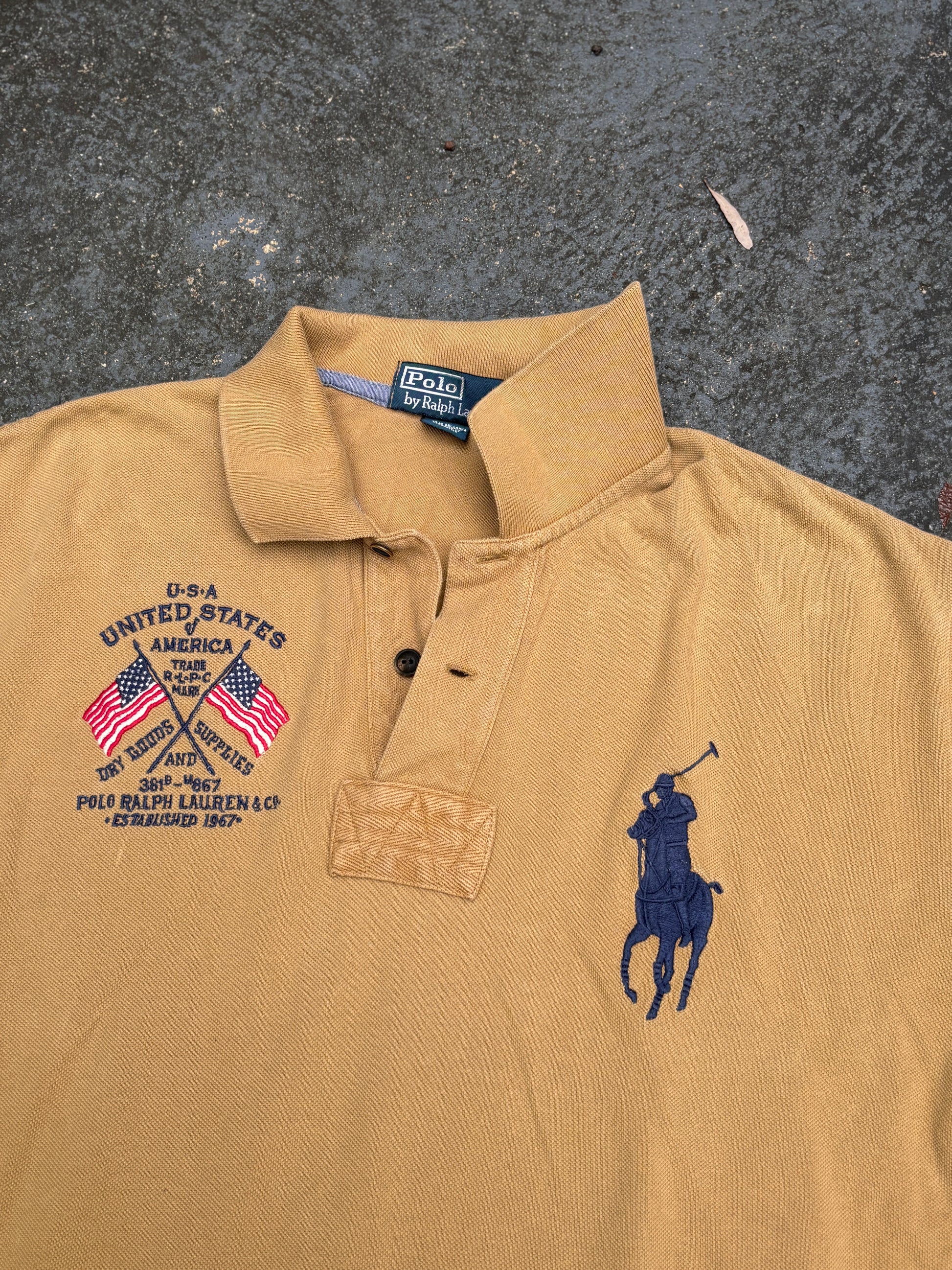 Vintage 90s Polo Ralph Lauren Size L Brown Large Pony Embroidered USA Logo