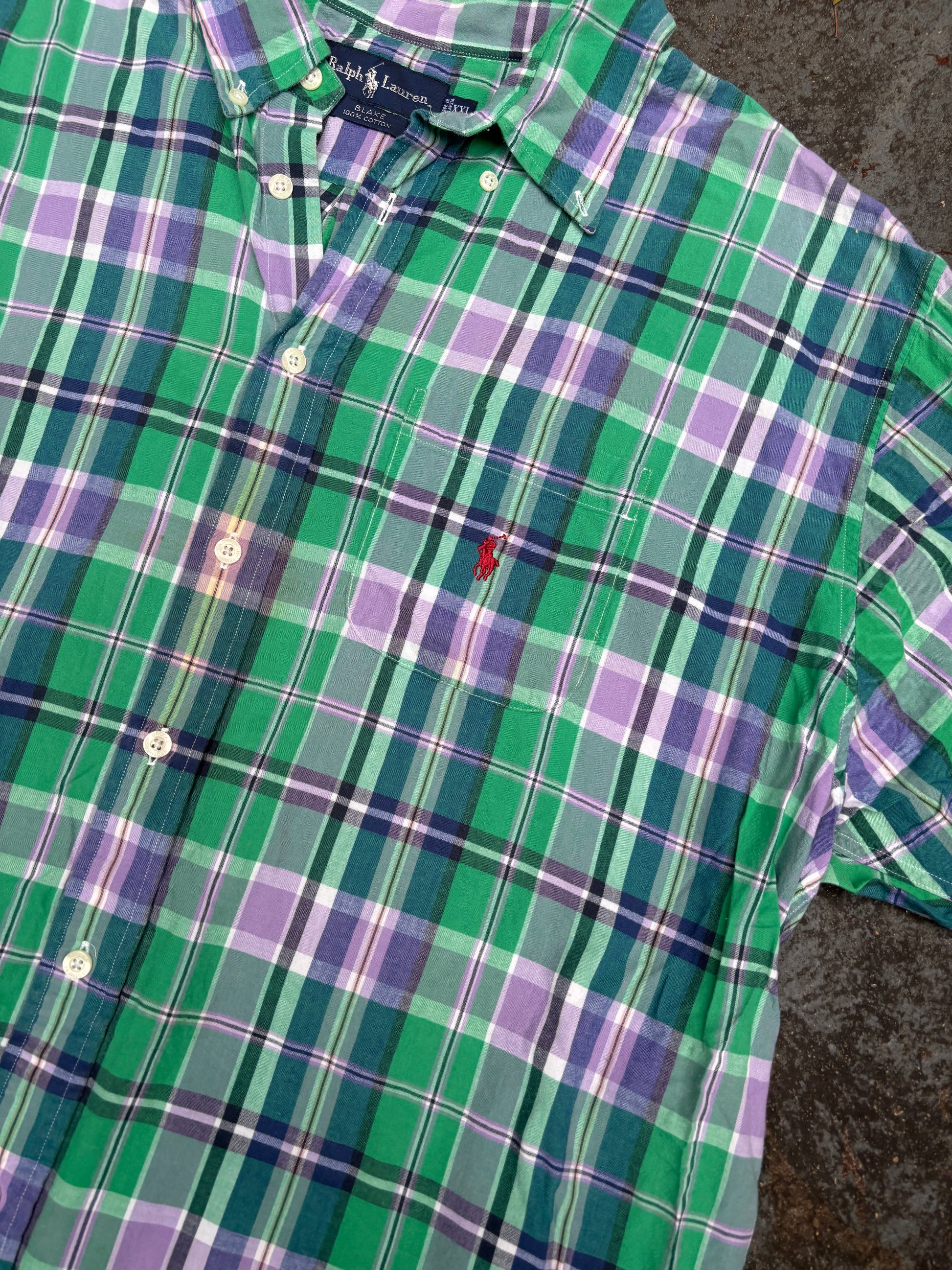 Vintage 90s Ralph Lauren Shirt XXL Green Chest Pocket Red Pony Blake Cotton