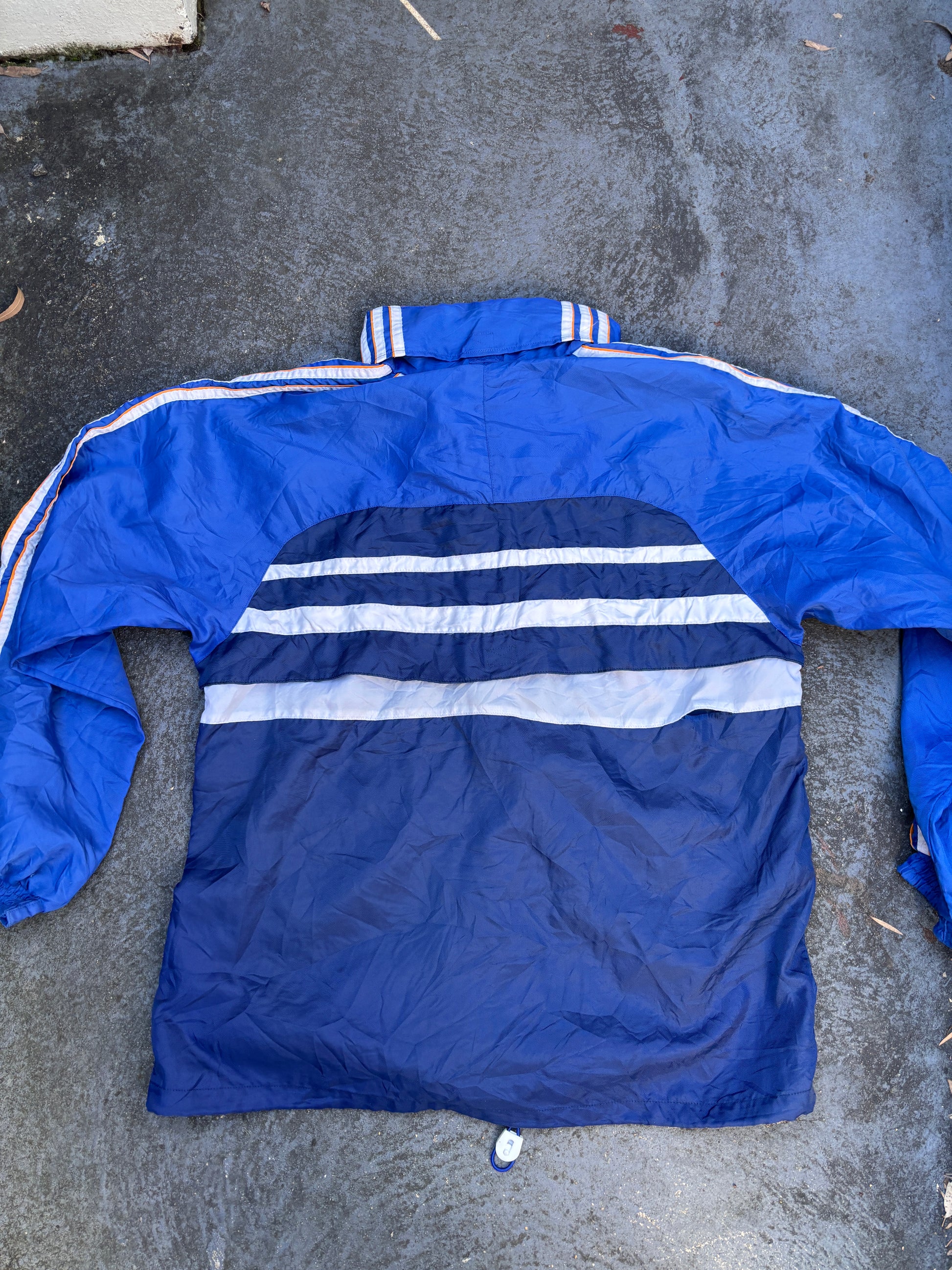 Vintage 90s Adidas Jacket Size M Blue Orange Retro Full Zip Hood Windbreaker