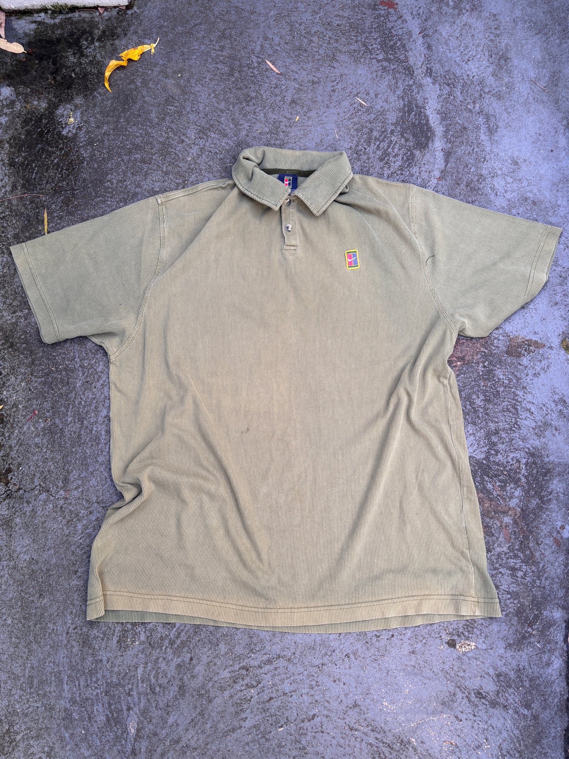 Vintage 90s Nike Court Corduroy Polo Size L Olive Green Embroidered Chest Logo