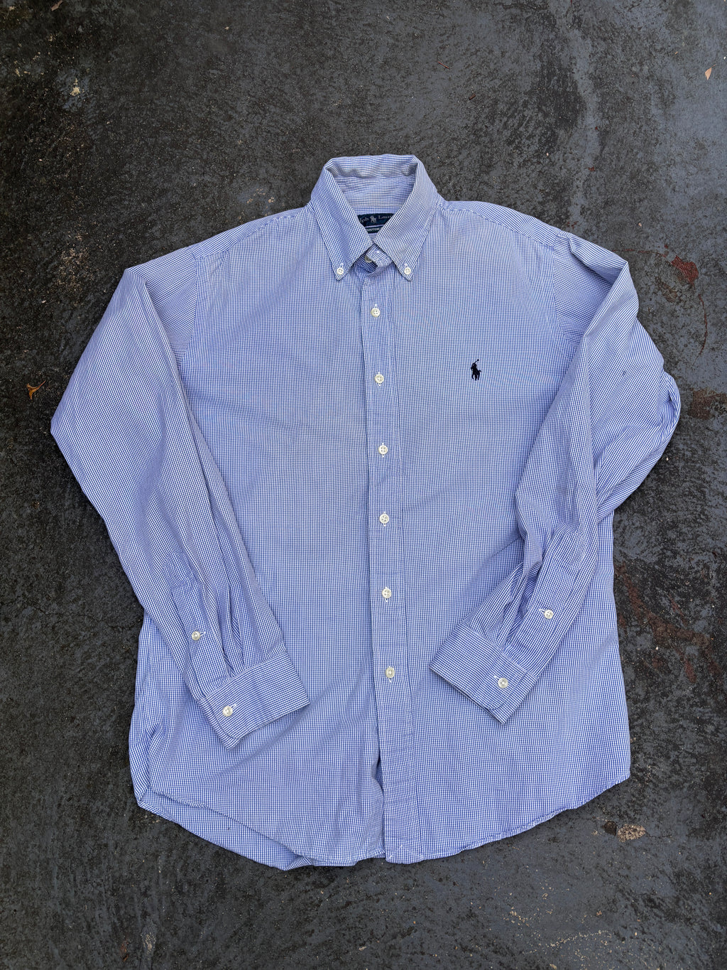 Vintage 90s Ralph Lauren Shirt Size M Blue Check Button Up Blue Pony Custom Fit