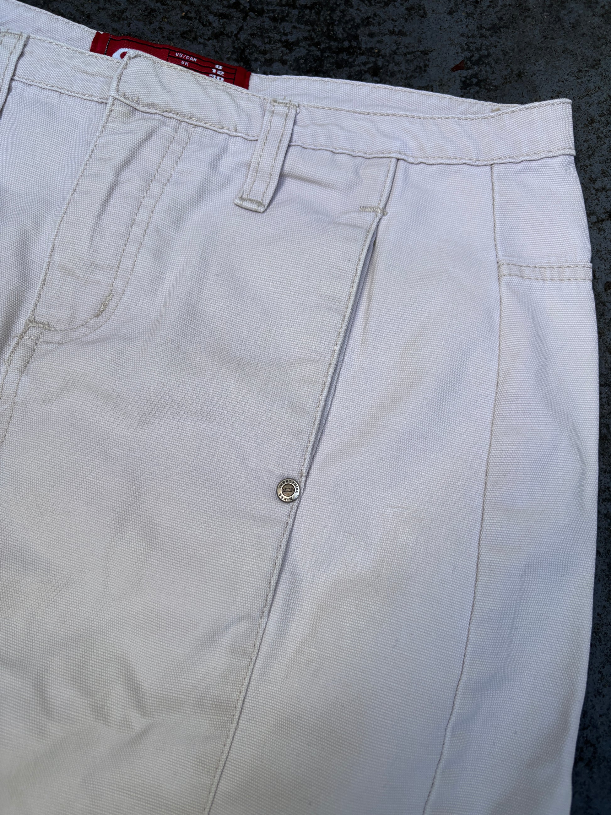 Vintage 90s Oakley Skirt Size L UK 12 Denim Pleated Red Tag Pockets Embroidered