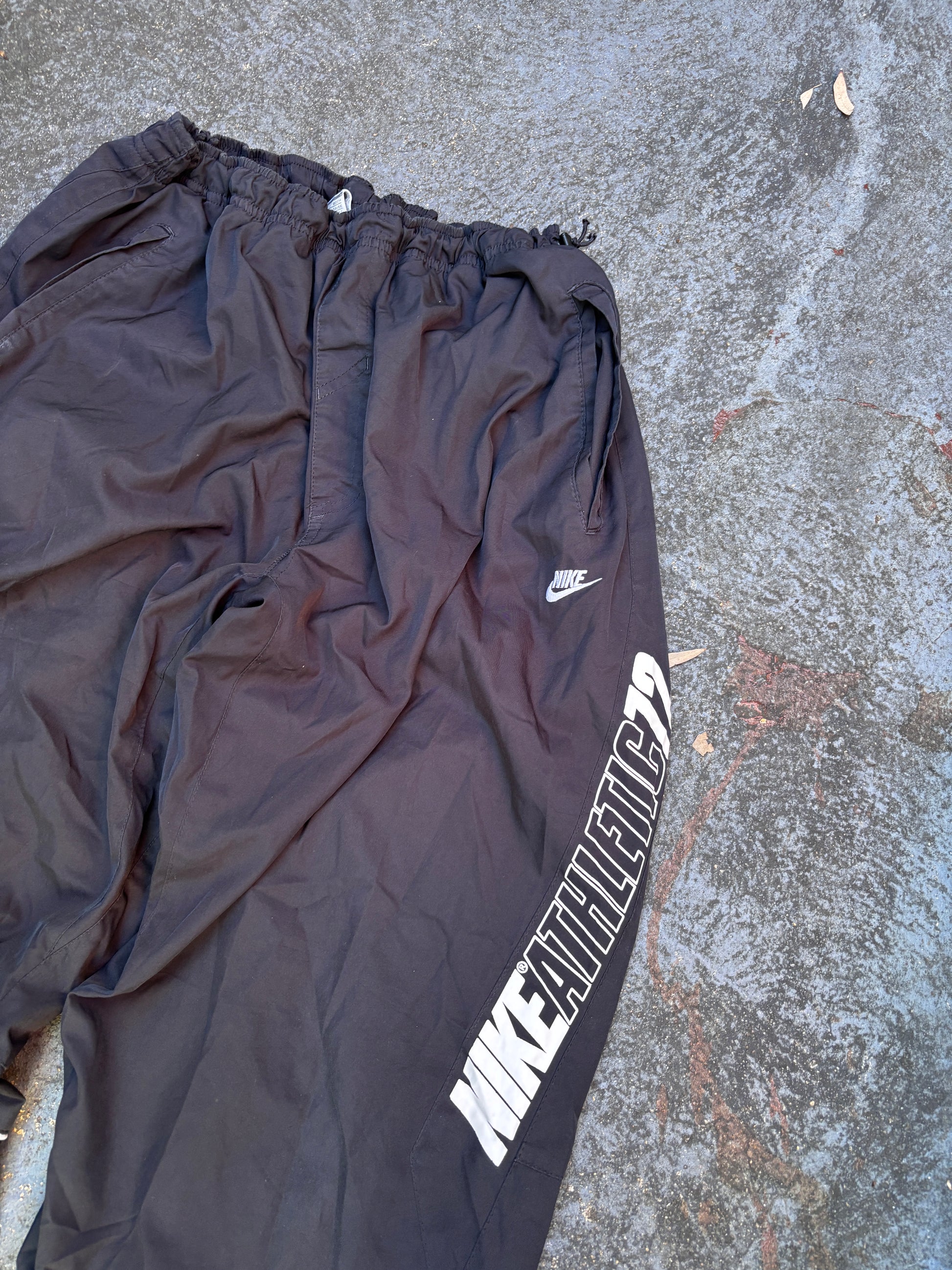 Vintage Y2K Nike Track Pants Sz L Black White Spell Out Logo Bungee Windbreakers