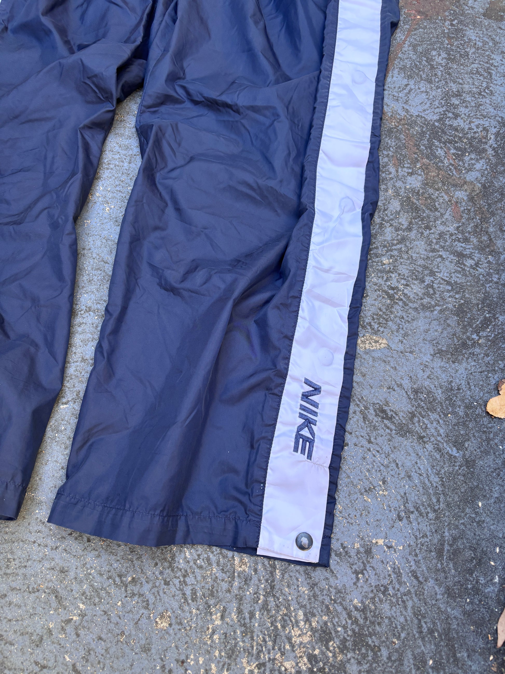 Vintage 90s Nike Track Pants M Navy Detail White Spell Out Tearaway Windbreakers