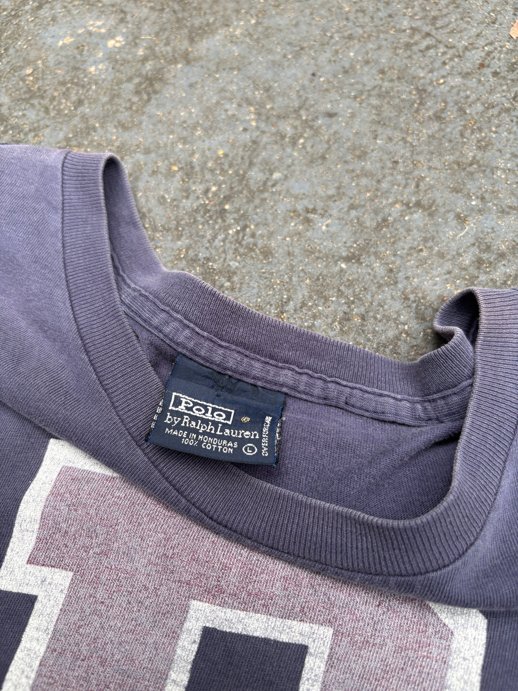 Vintage Y2K Polo Ralph Lauren T-Shirt Sz L Navy Purple P Logo Crew Neck Honduras