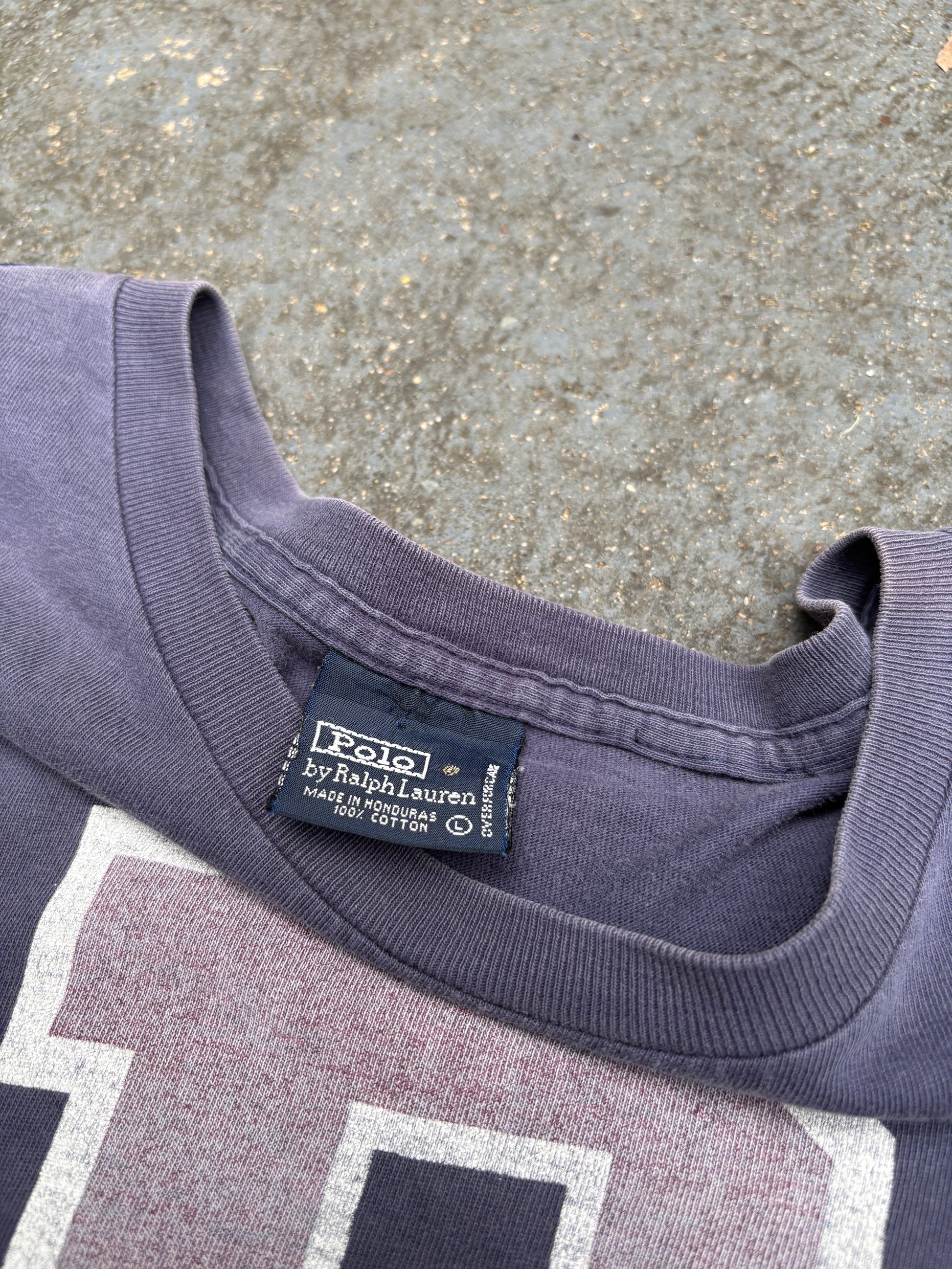Vintage Y2K Polo Ralph Lauren T-Shirt Sz L Navy Purple P Logo Crew Neck Honduras