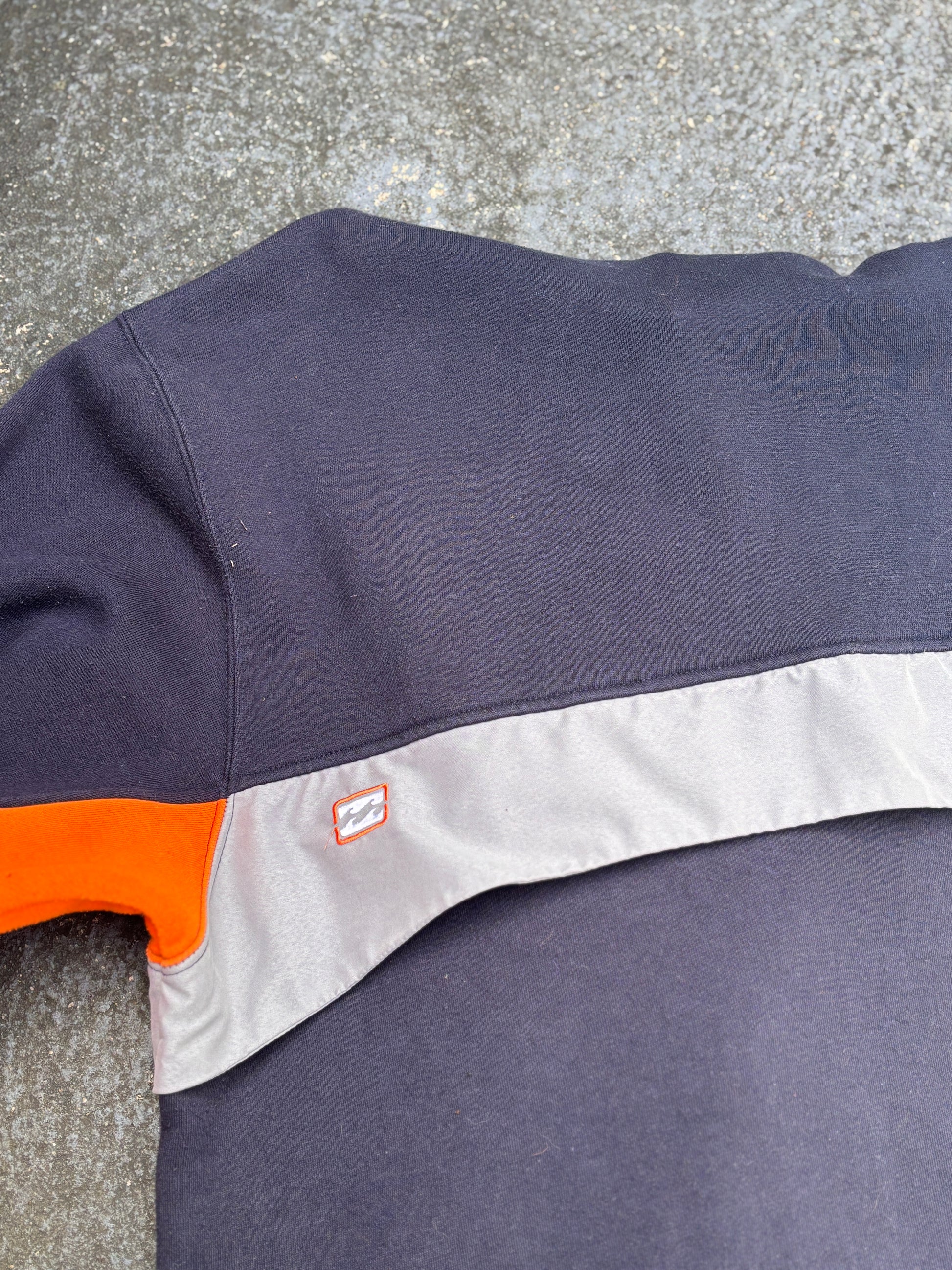 Vintage Y2K Billabong Hoodie Size M Navy Orange Spell Out Logo Kangaroo Pouch