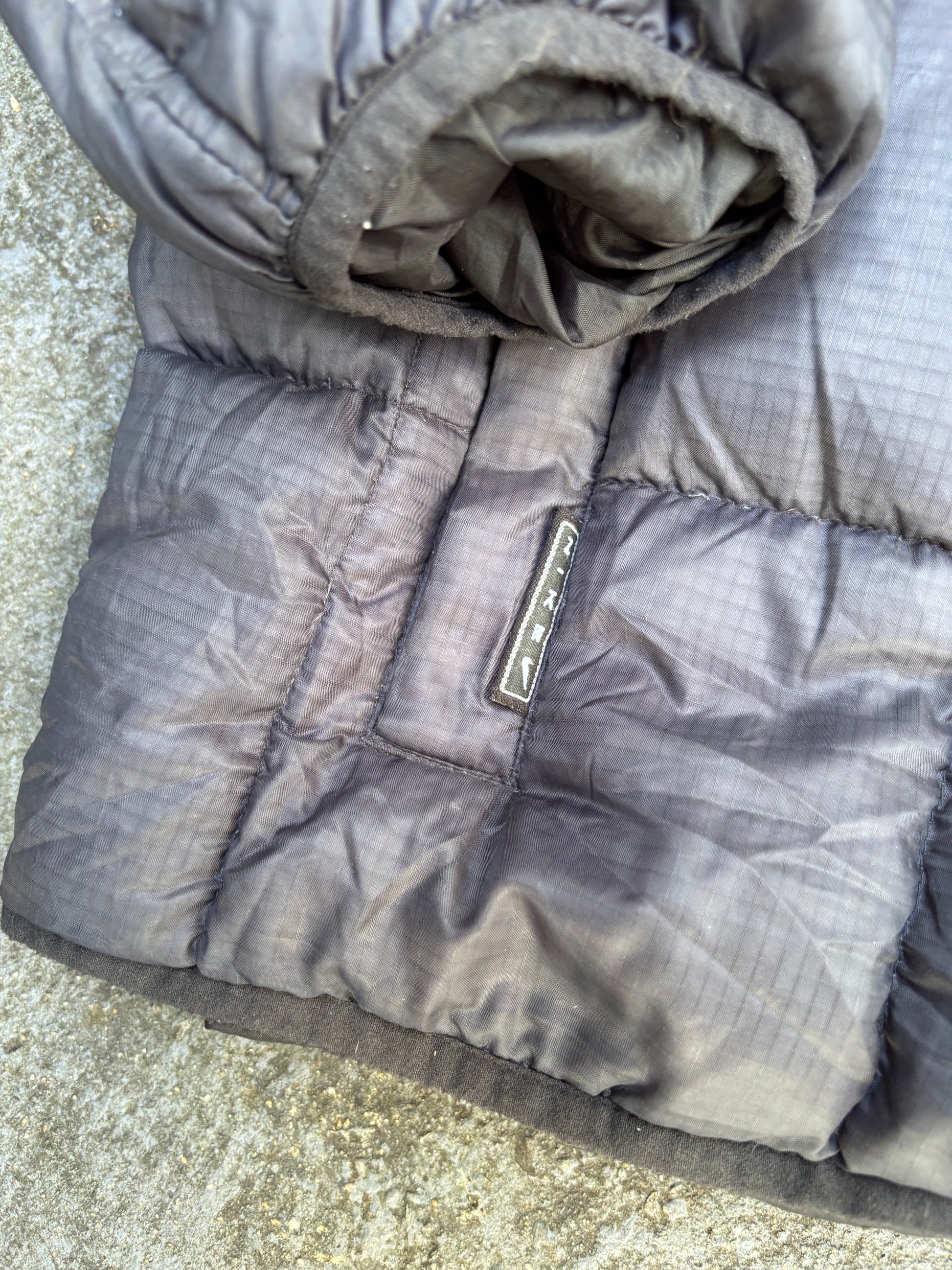 Vintage 90s Nike Down Puffer Jacket Size L Oversized Black Navy Swoosh Full Zip