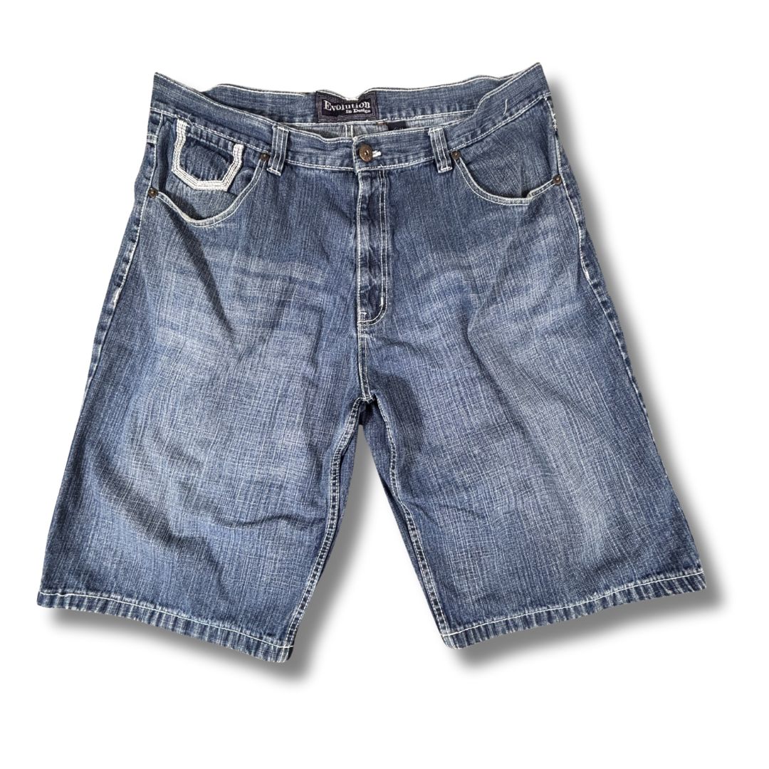 Vintage Evolution Denim Shorts Men’s 44 Mid-Wash Super Baggy Hip Hop Jorts
