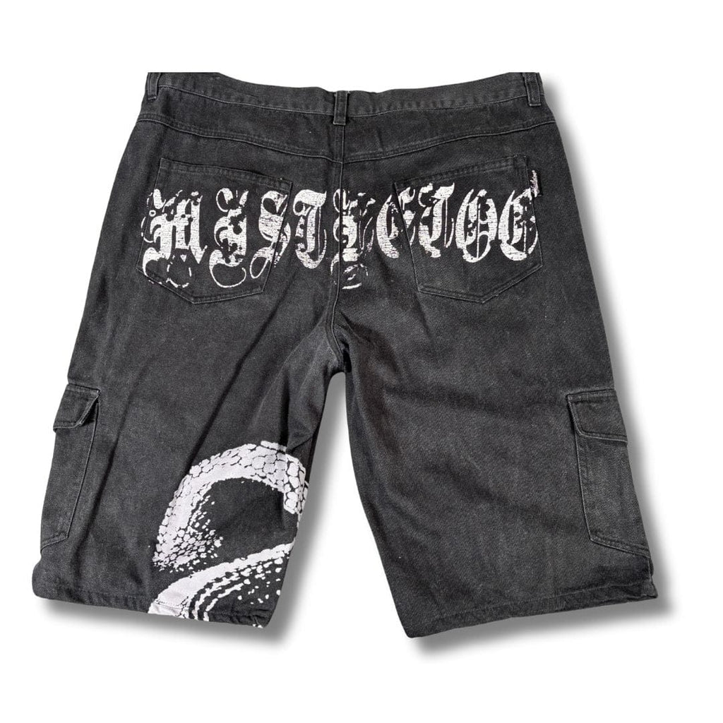 Vintage Mistletoe Cargo Denim Shorts Men’s 44 Black Studded Pockets Baggy Hip Hop
