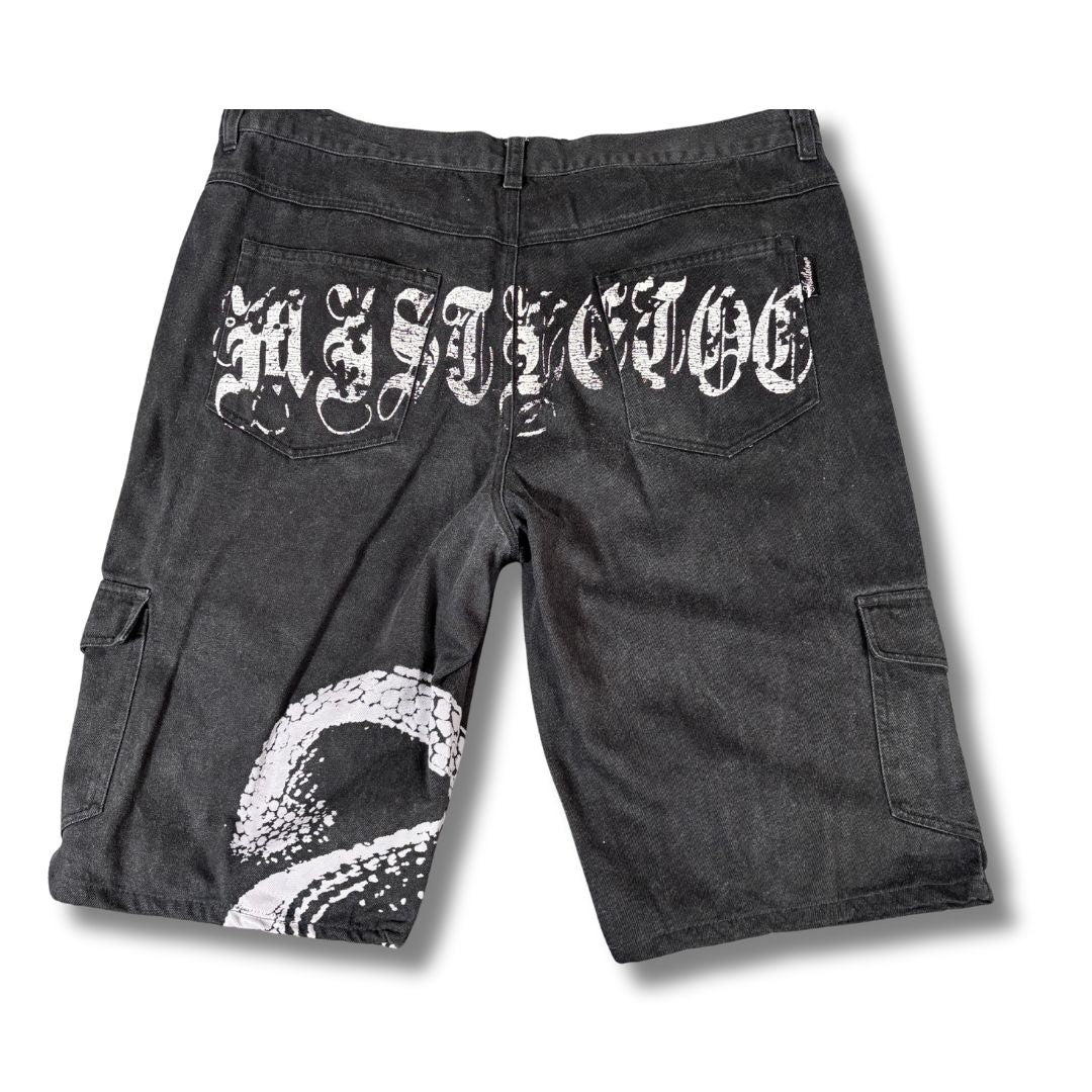Vintage Mistletoe Cargo Denim Shorts Men’s 44 Black Studded Pockets Baggy Hip Hop