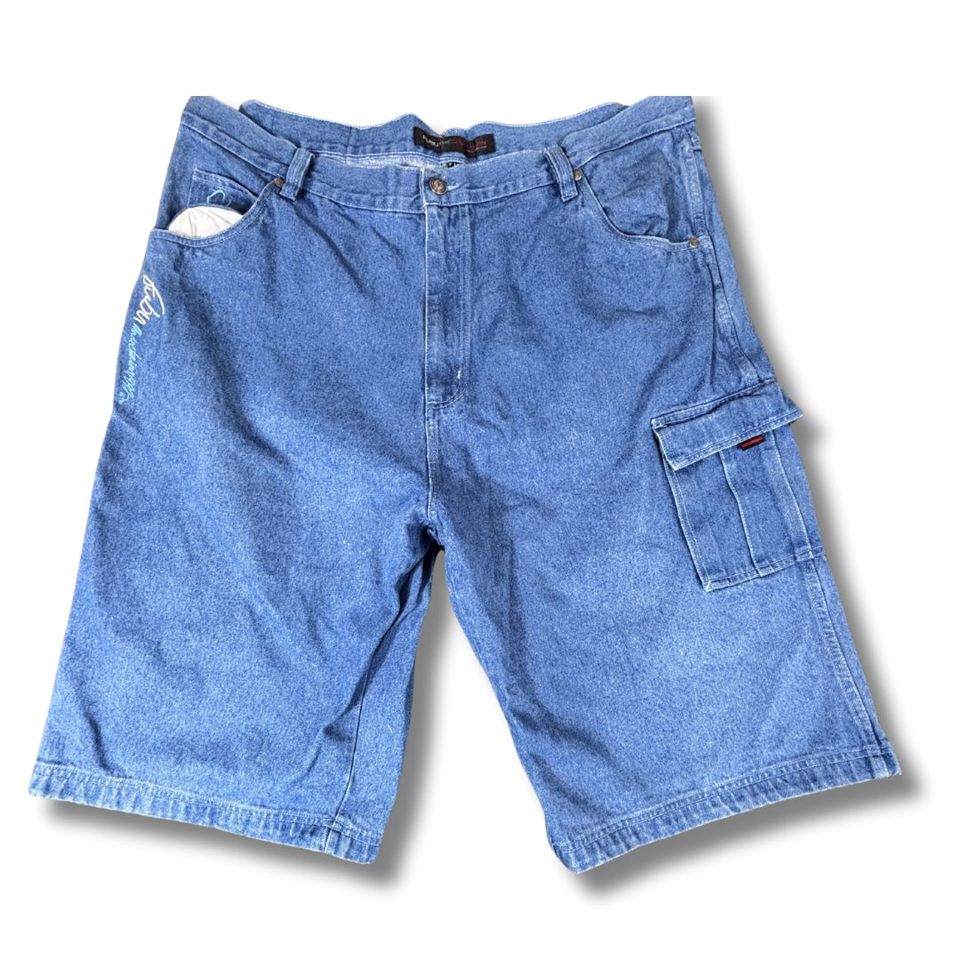 Vintage FUBU Carpenter Cargo Denim Shorts Men’s 46 Mid-Wash Super Baggy Hip Hop