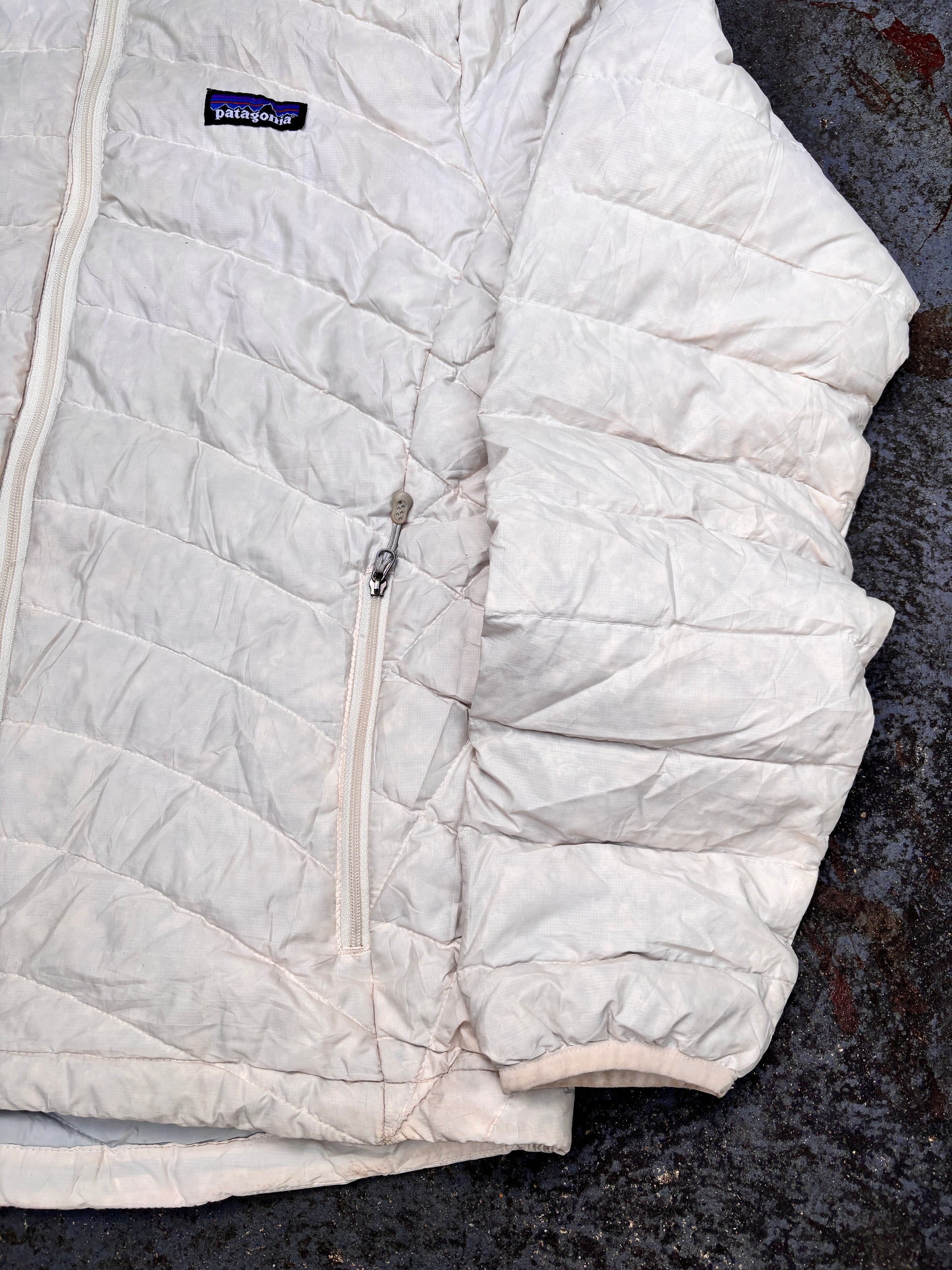 Patagonia Lightweight Puffer Down Jacket Size M White Chest Logo Full Zip