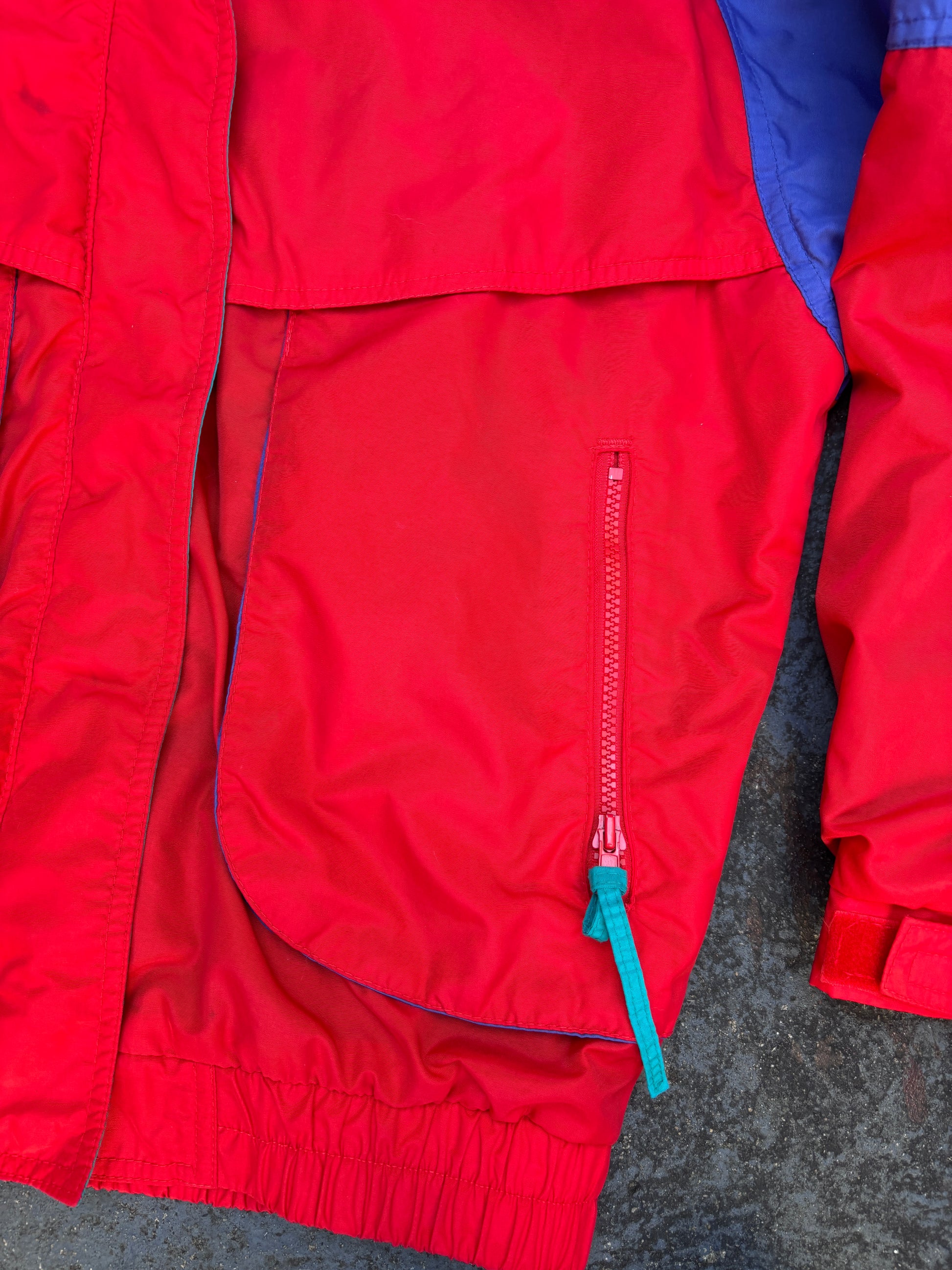 Vintage 90s Columbia Powder Keg Jacket Size M Red Green Nylon Windbreaker Zip