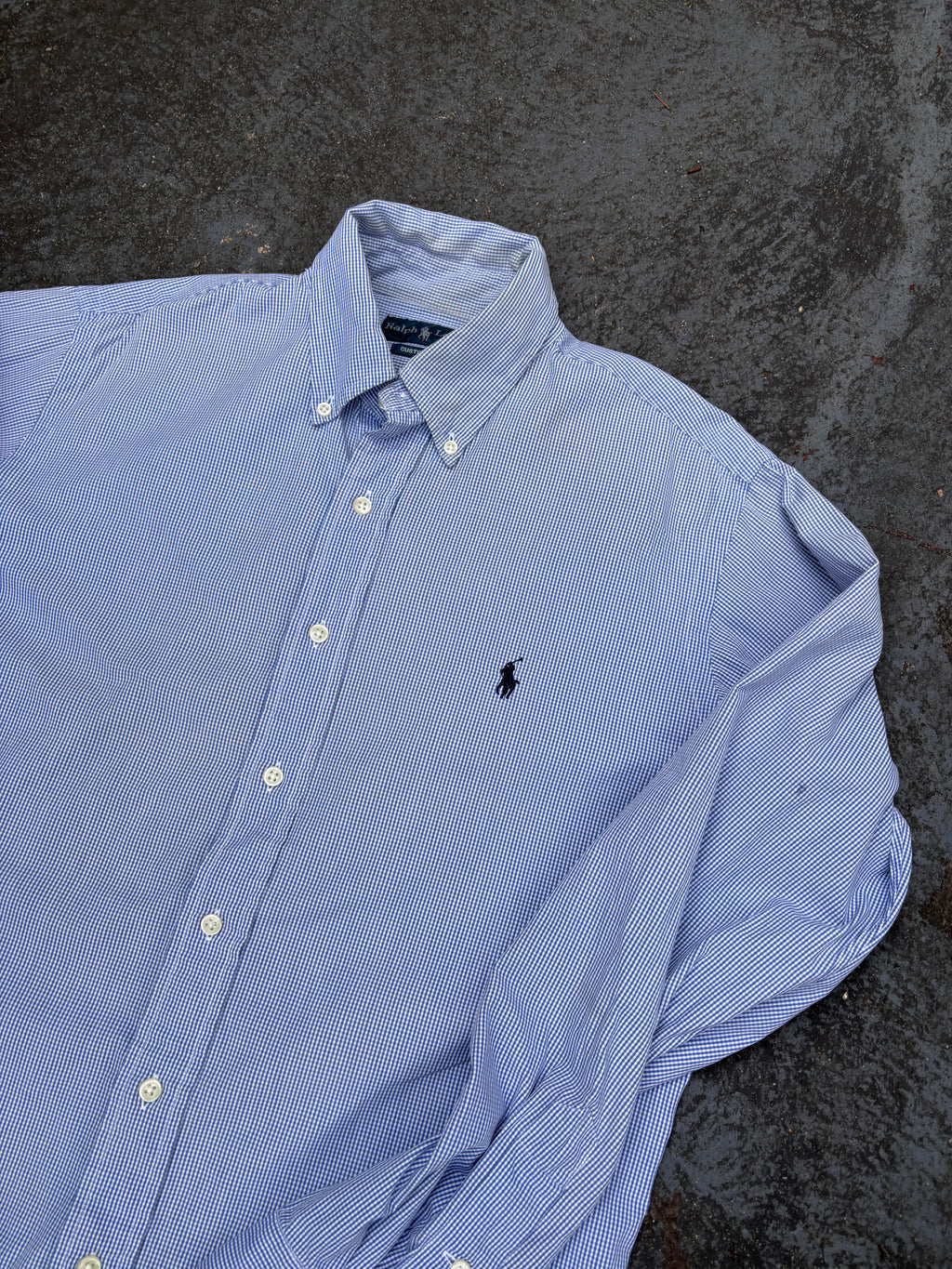Vintage 90s Ralph Lauren Shirt Size M Blue Check Button Up Blue Pony Custom Fit