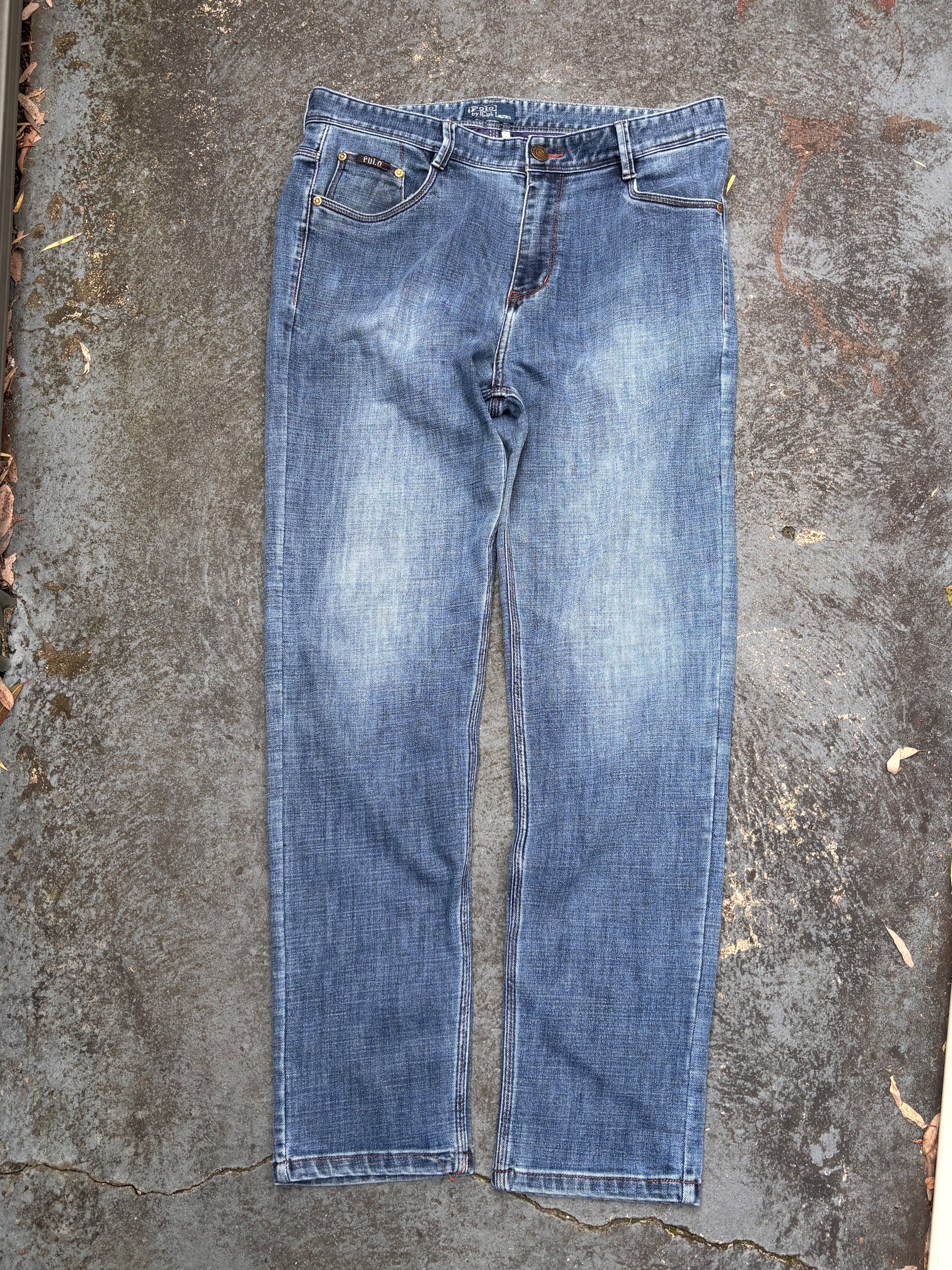 Vintage 90s Polo Ralph Lauren Jeans Size 36 Mid Blue Wash Straight Leg Colour Pony