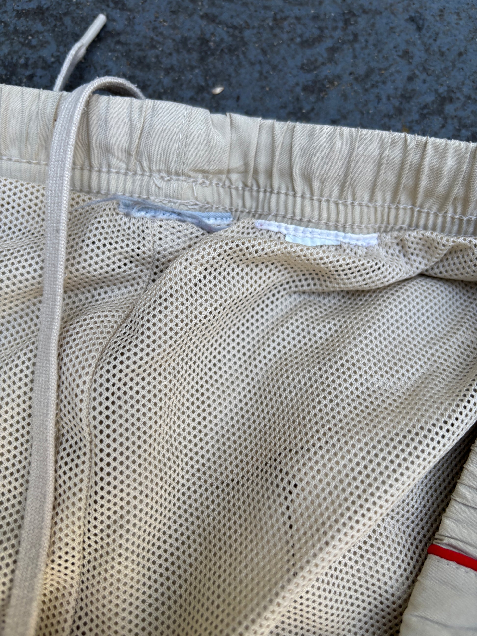 Vintage Y2K Nike Track Pants Size M Beige Red Detail Swoosh Classic Nylon Windbreakers