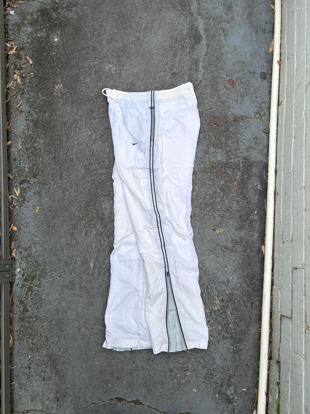 Vintage Y2K Nike Track Pants Size S White Blue Detail Wide Leg Nylon Windbreaker