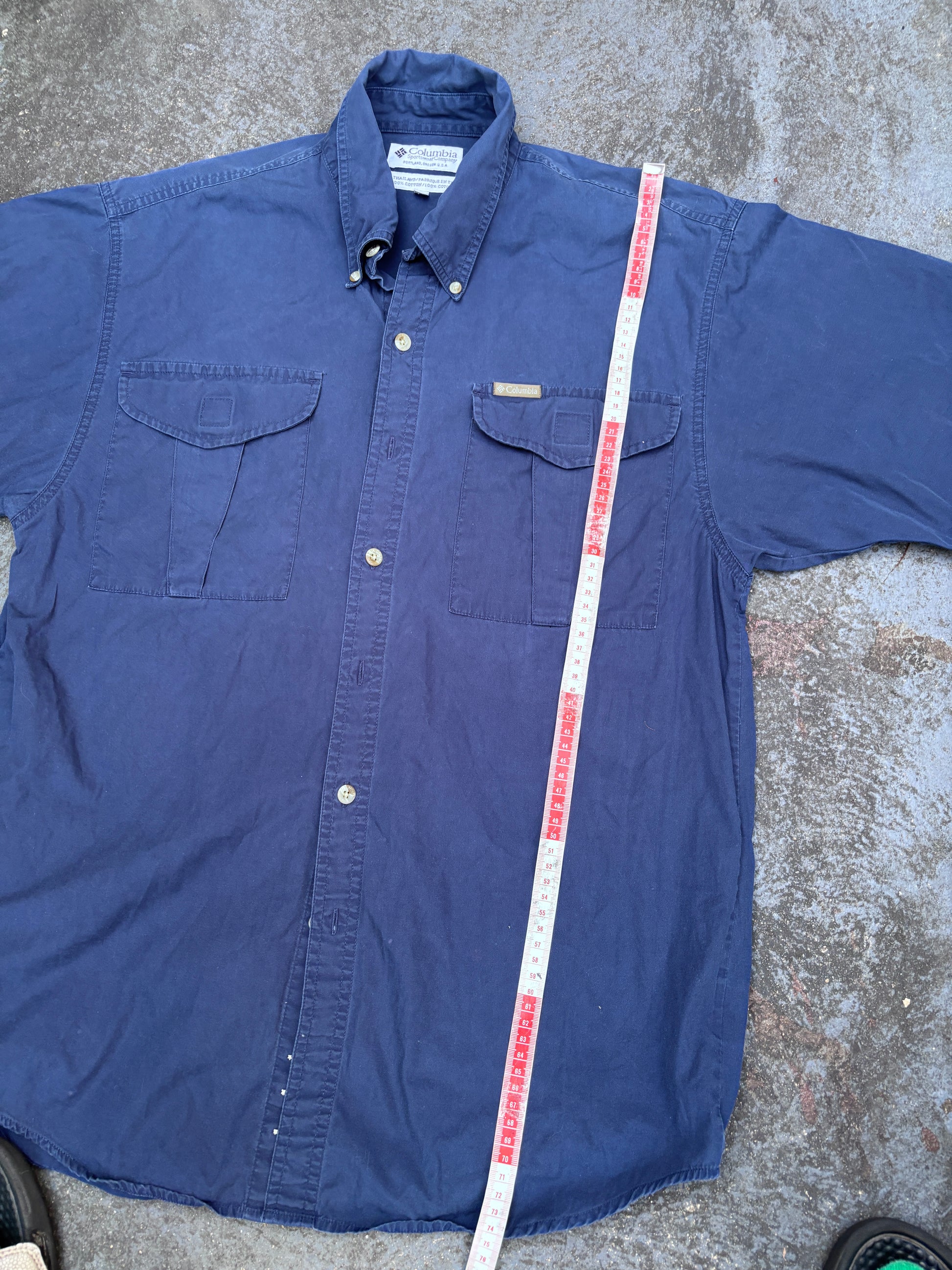 Vintage Y2K Columbia Short Sleeve Shirt Men’s M Navy Front Pocket Logo Cotton