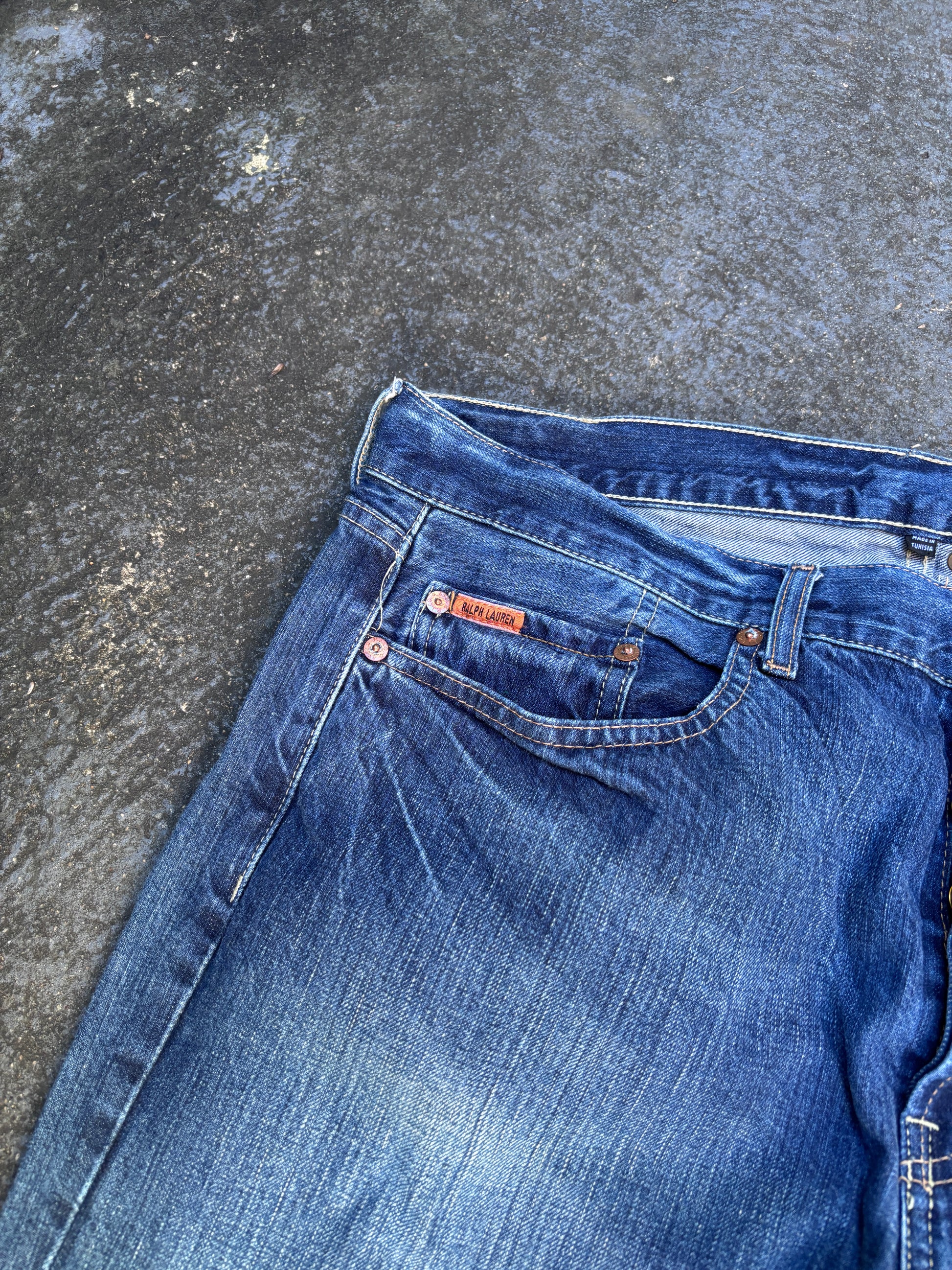 Polo Ralph Lauren Jeans Sz 36 Blue Wide Leg Mid Wash Denim Button Front Tunisia