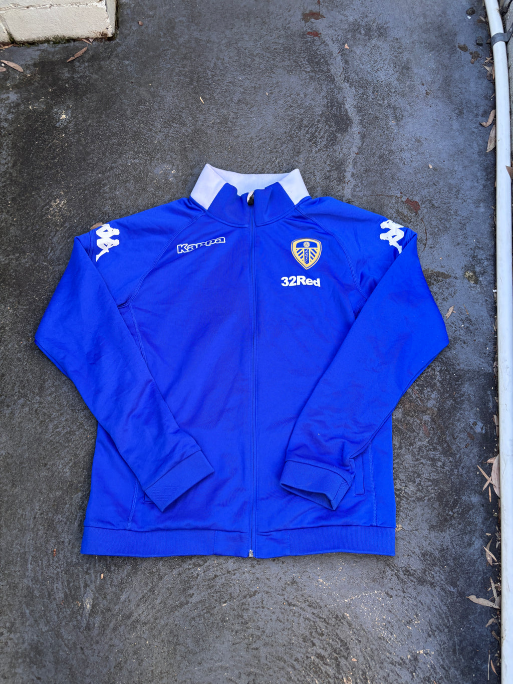 16/17 Kappa Leeds United Jumper Size L Blue Embroidered Logo + Spell Out Full Zip