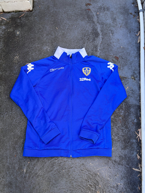 16/17 Kappa Leeds United Jumper Size L Blue Embroidered Logo + Spell Out Full Zip
