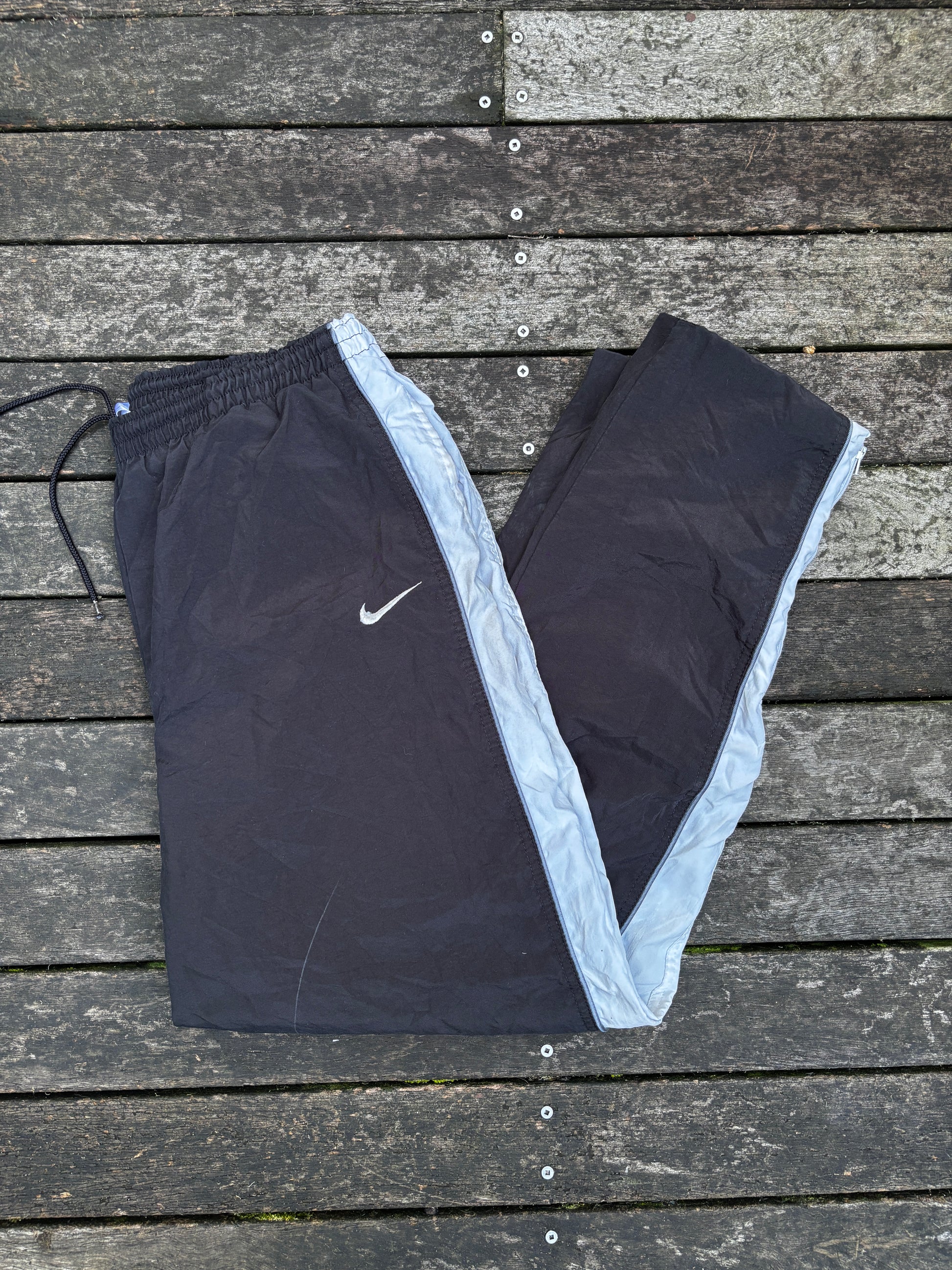 Classic Vintage Nike Track Pants Size L Black White Side Detail