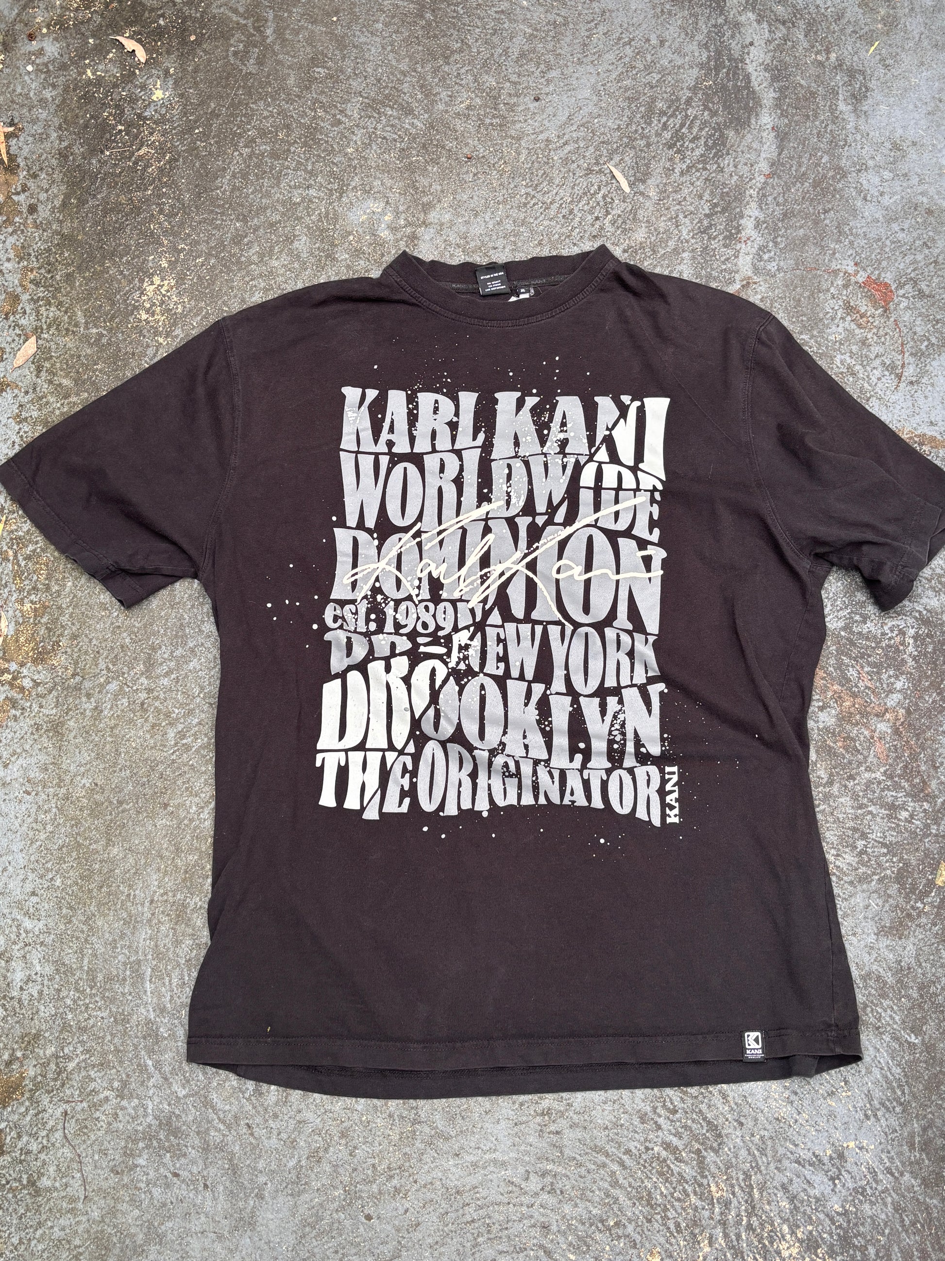 Vintage Y2K Karl Kani T-shirt Size XL Black Large Front Graphic Baggy Hip Hop