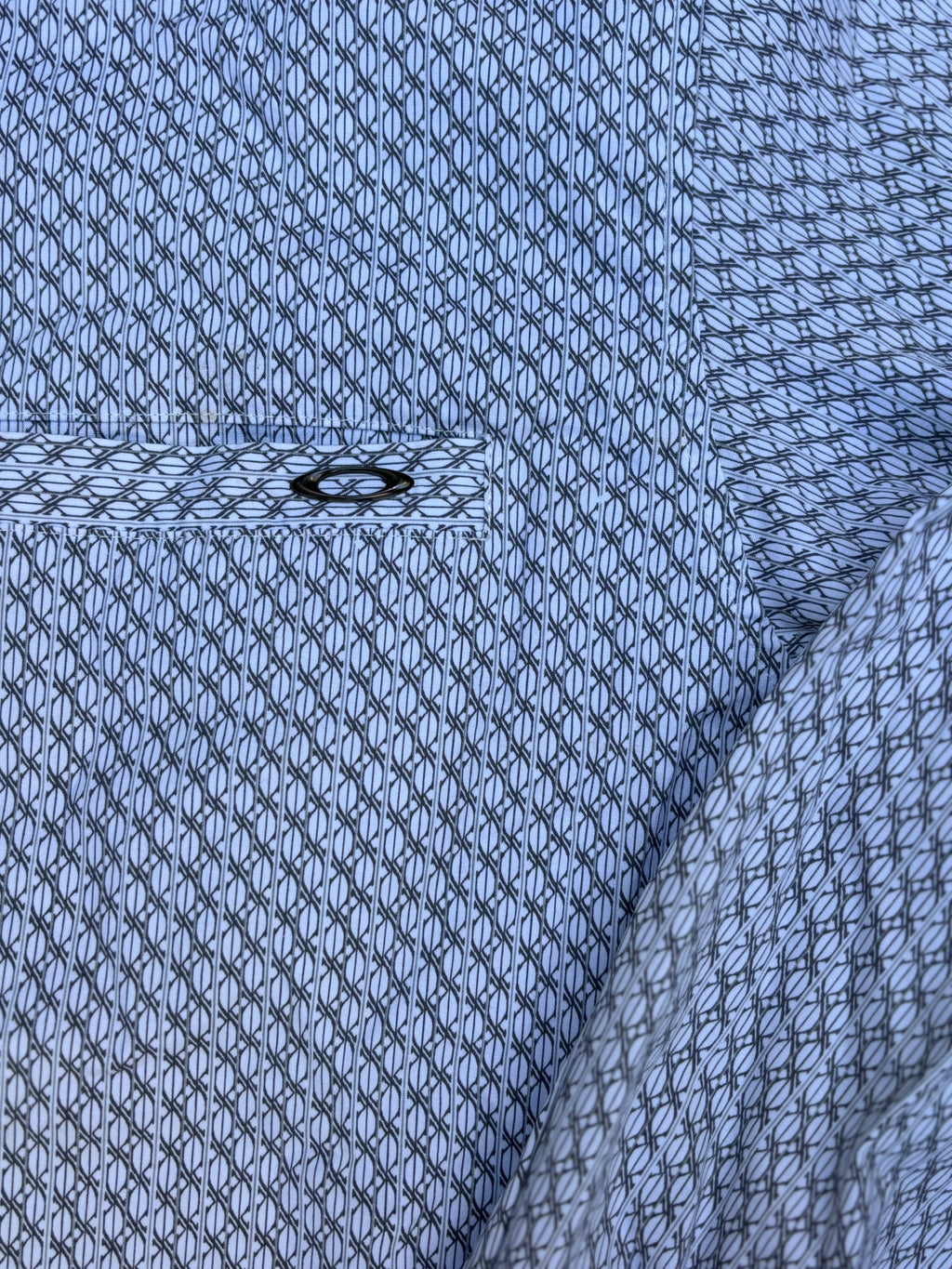 Vintage 90s Oakley Shirt Size M White Grey All Over Pattern Mental O Red Tag