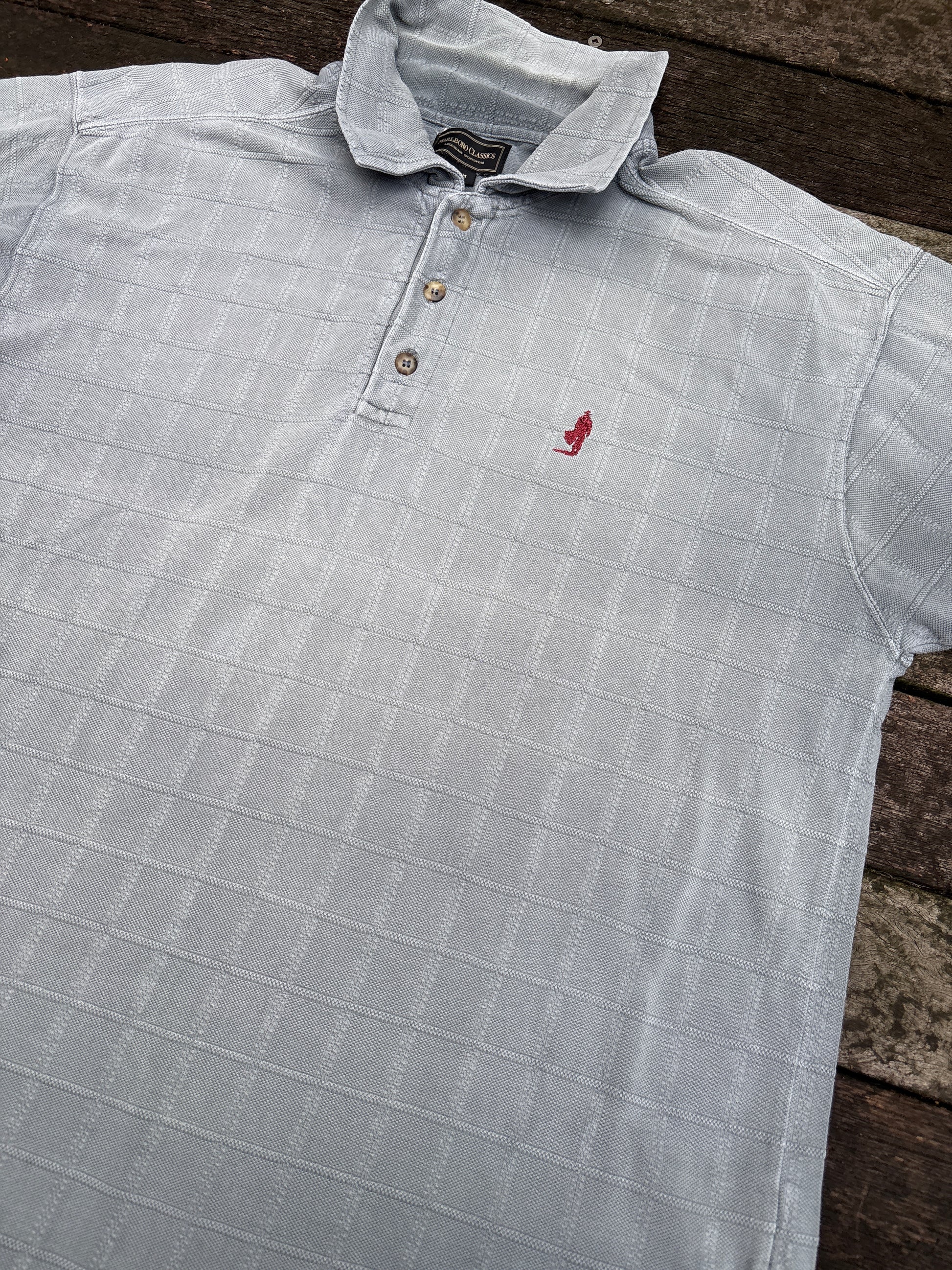 Vintage 90's Marlboro Man Logo Polo Size M Grey