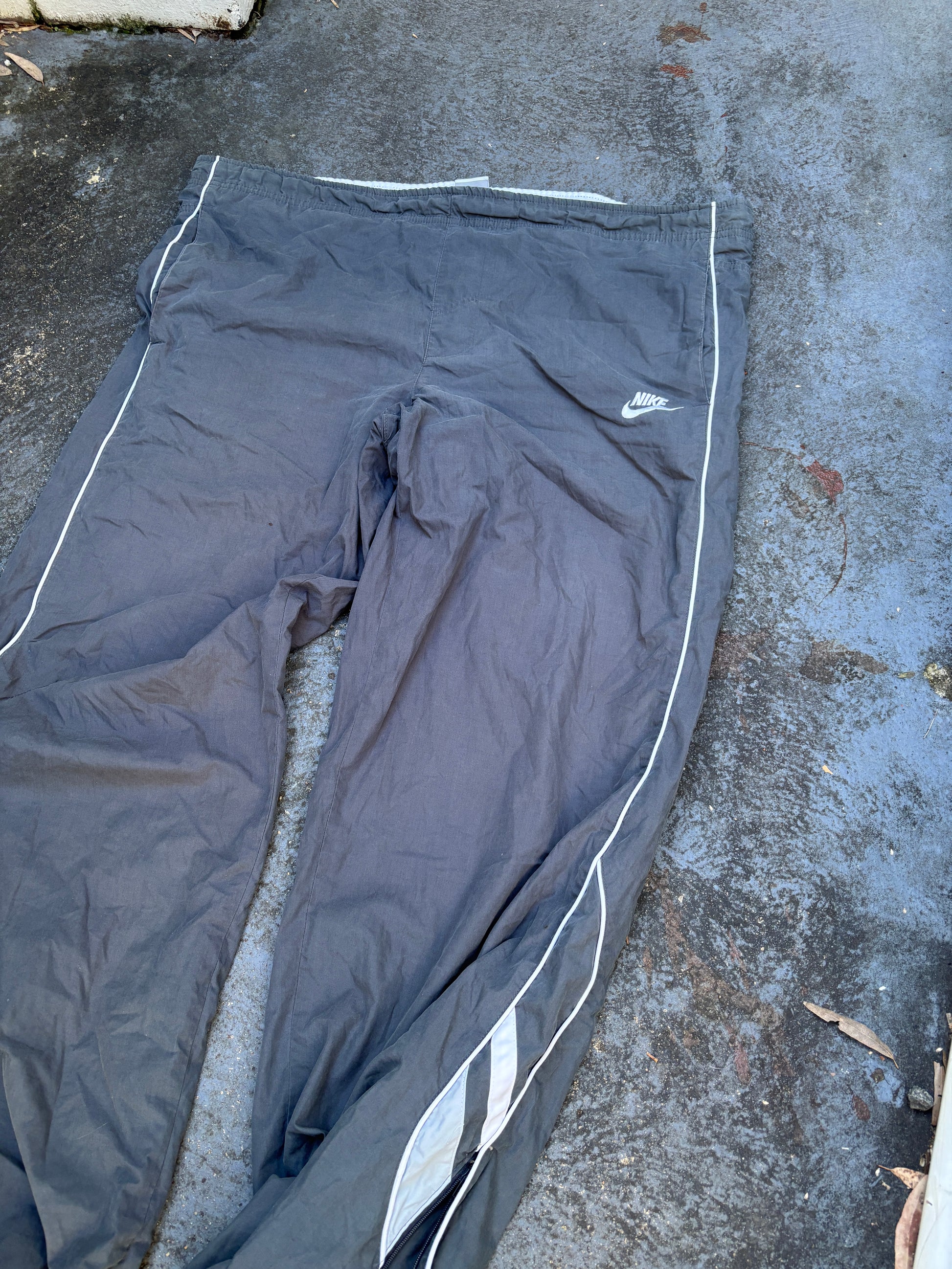 Vintage Y2K Nike Track Pants Size L Grey White Detail Logo Wide Leg Bungee Cuff