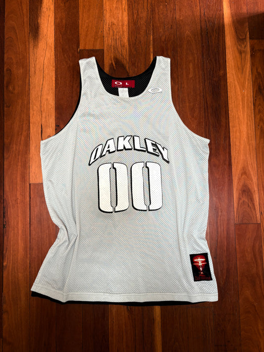 Vintage 90s Oakley Mad Science Jersey Size L Grey Black Mesh Sleeveless T-shirt